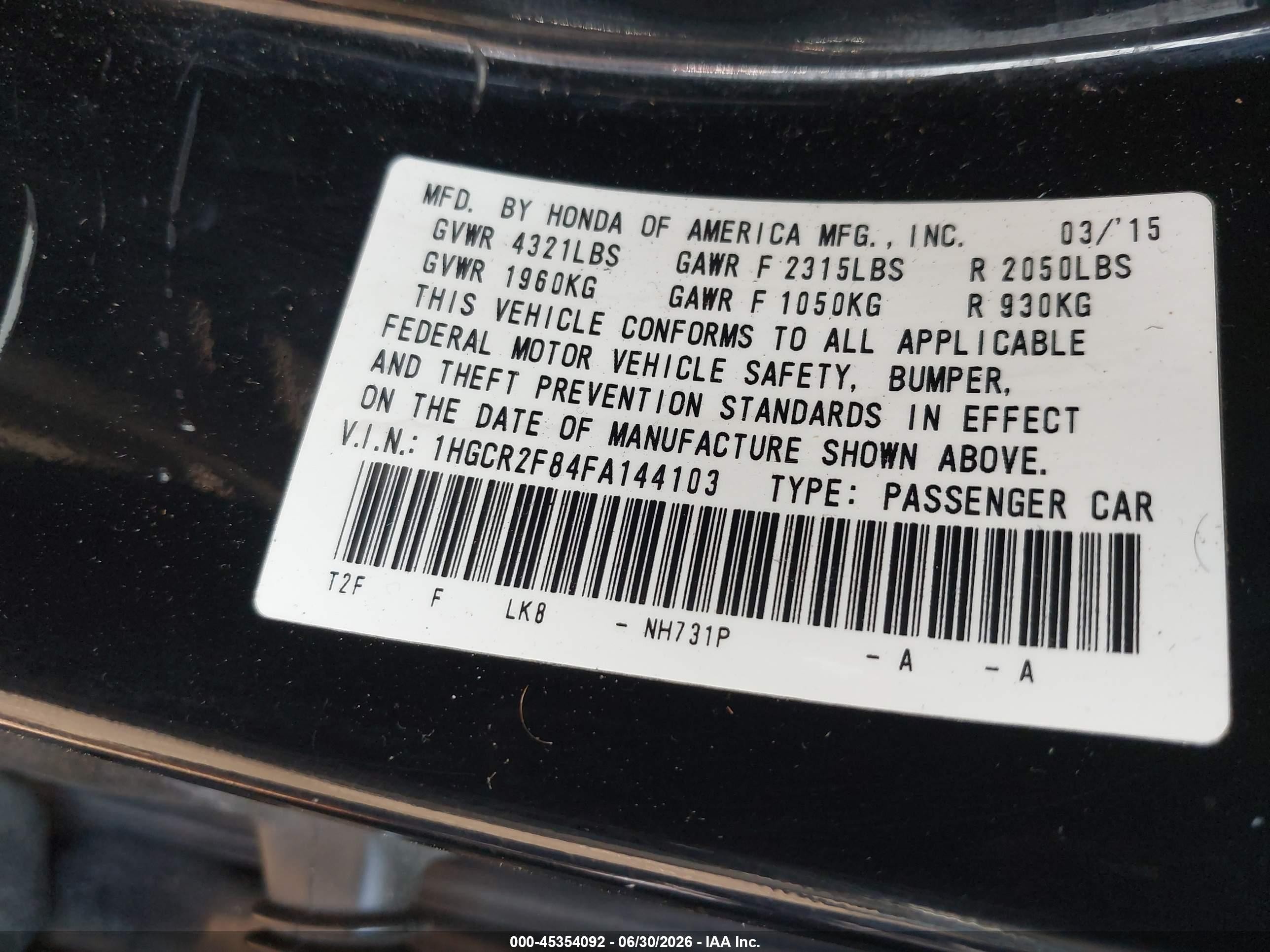 2015 Honda Accord Ex-l Black vin: 1HGCR2F84FA144103