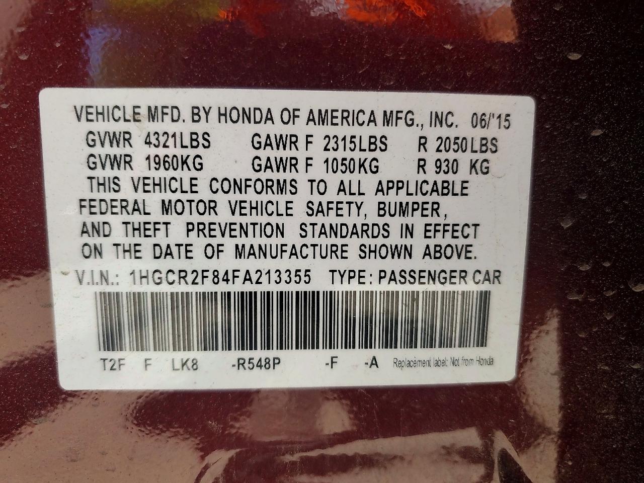 2015 Honda Accord Exl Burgundy vin: 1HGCR2F84FA213355