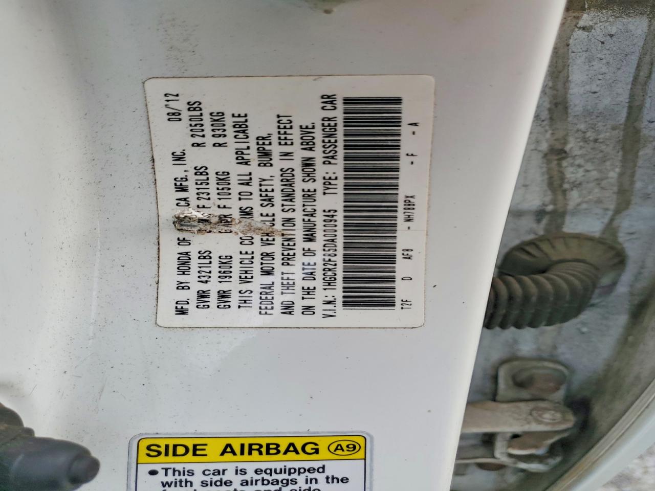 2013 Honda Accord Exl White vin: 1HGCR2F85DA000945