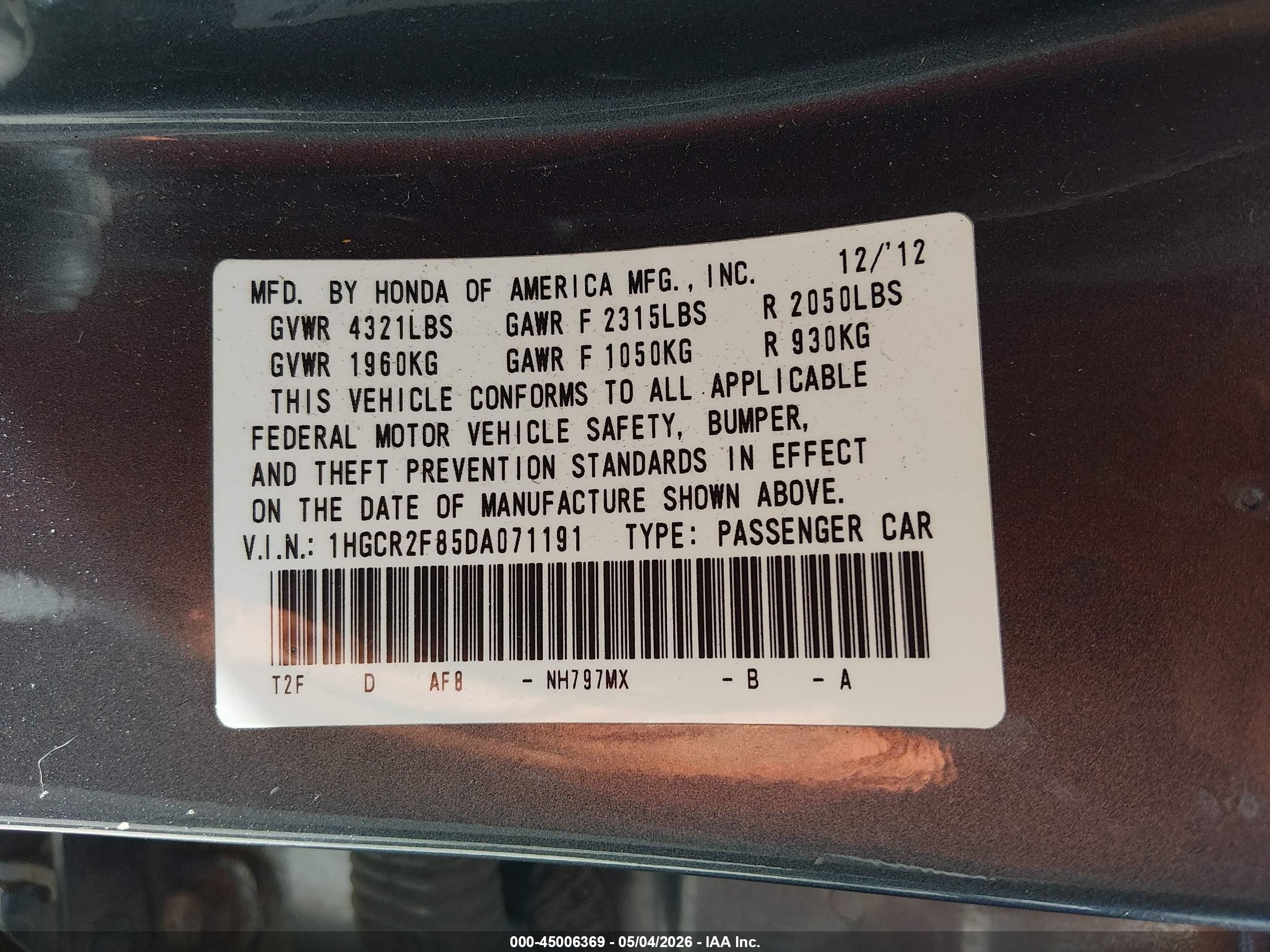 2013 Honda Accord Ex-l Gray vin: 1HGCR2F85DA071191