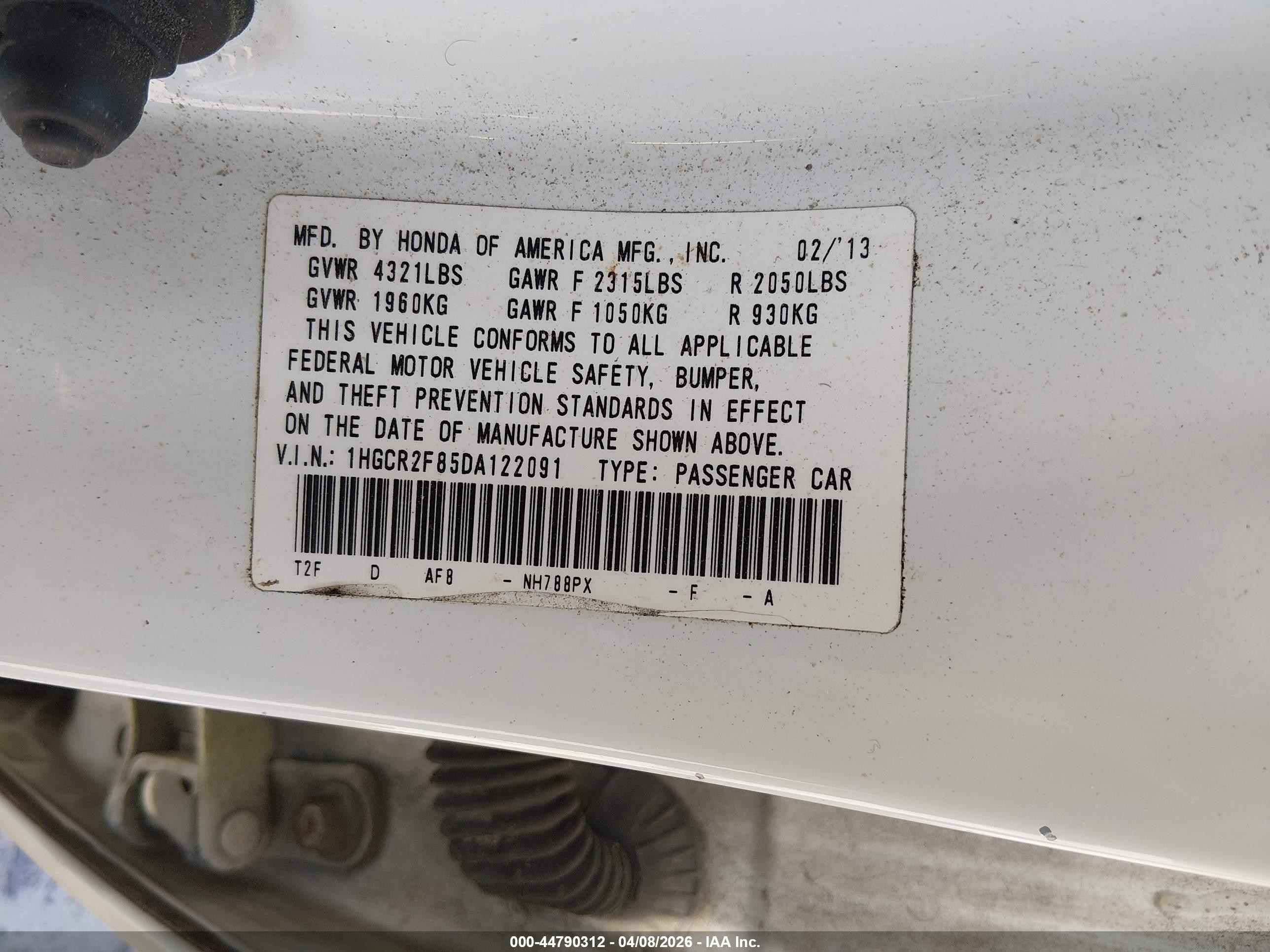 2013 Honda Accord Ex-l White vin: 1HGCR2F85DA122091