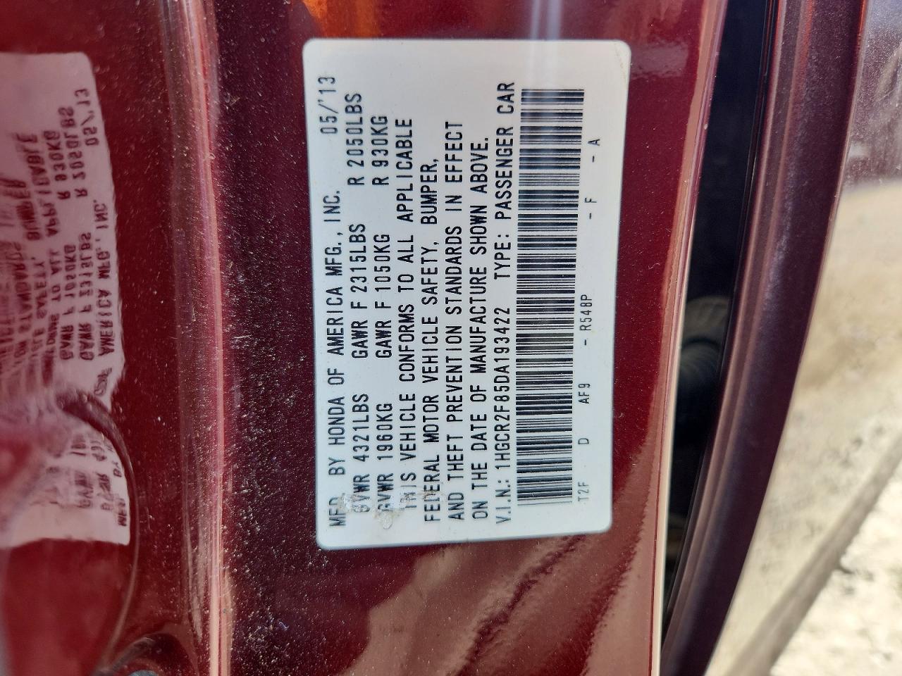 2013 Honda Accord Exl Maroon vin: 1HGCR2F85DA193422