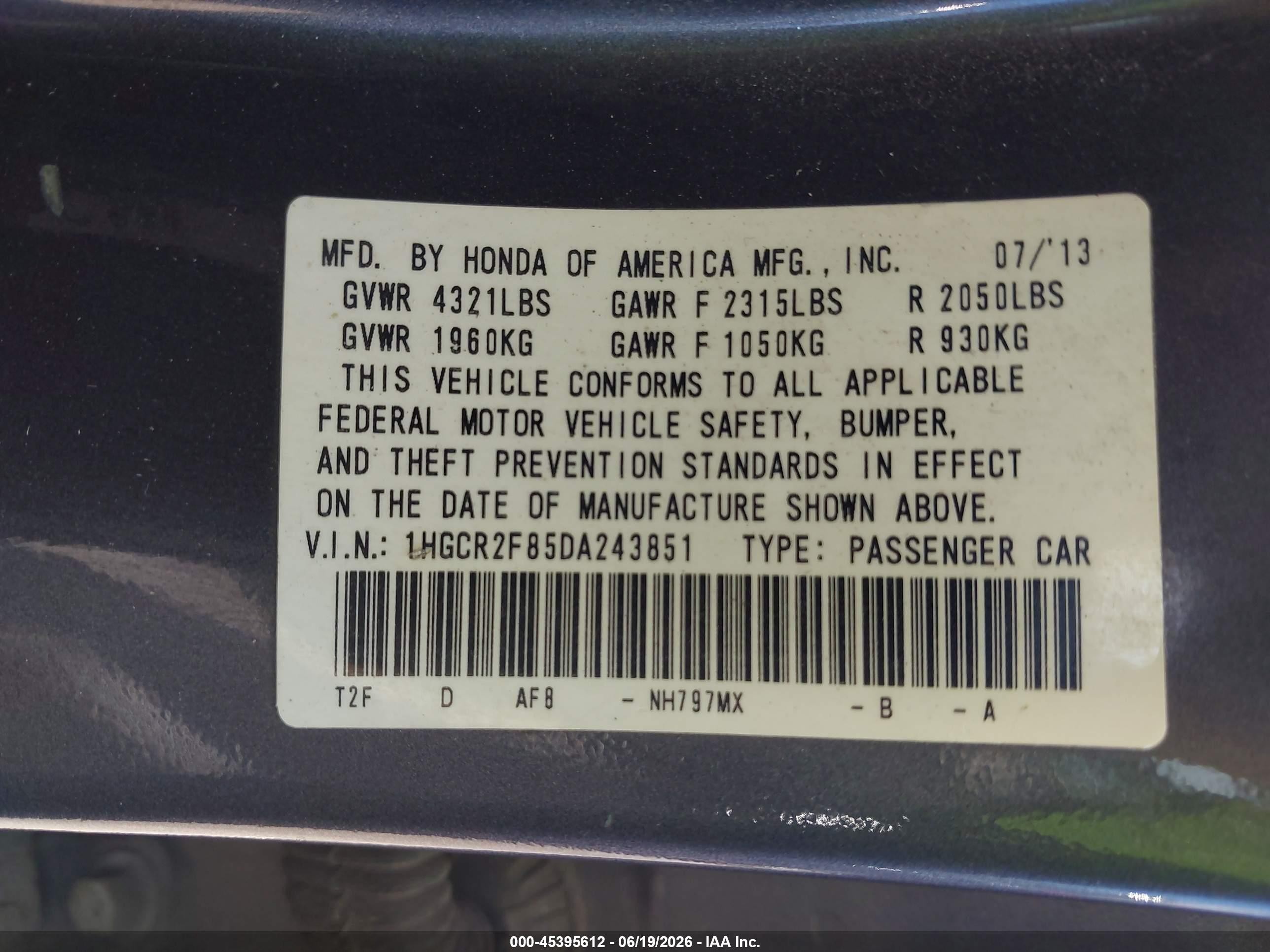 2013 Honda Accord Ex-l Gray vin: 1HGCR2F85DA243851