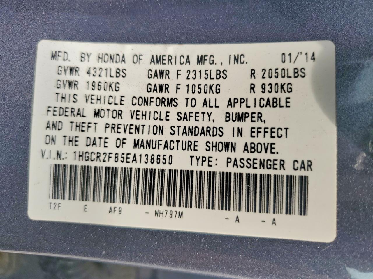 2014 Honda Accord Exl Gray vin: 1HGCR2F85EA138650