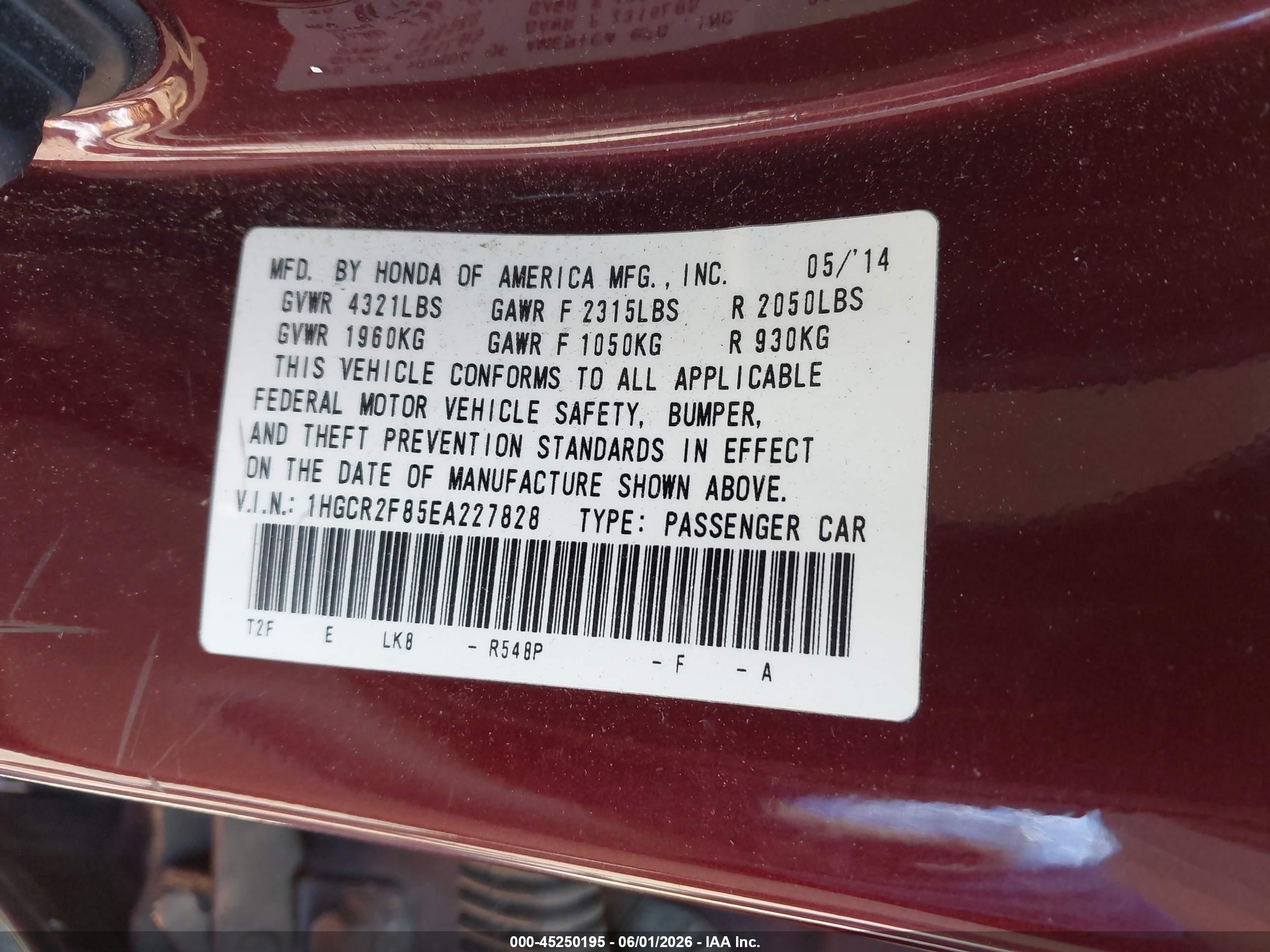 2014 Honda Accord Ex-l Red vin: 1HGCR2F85EA227828