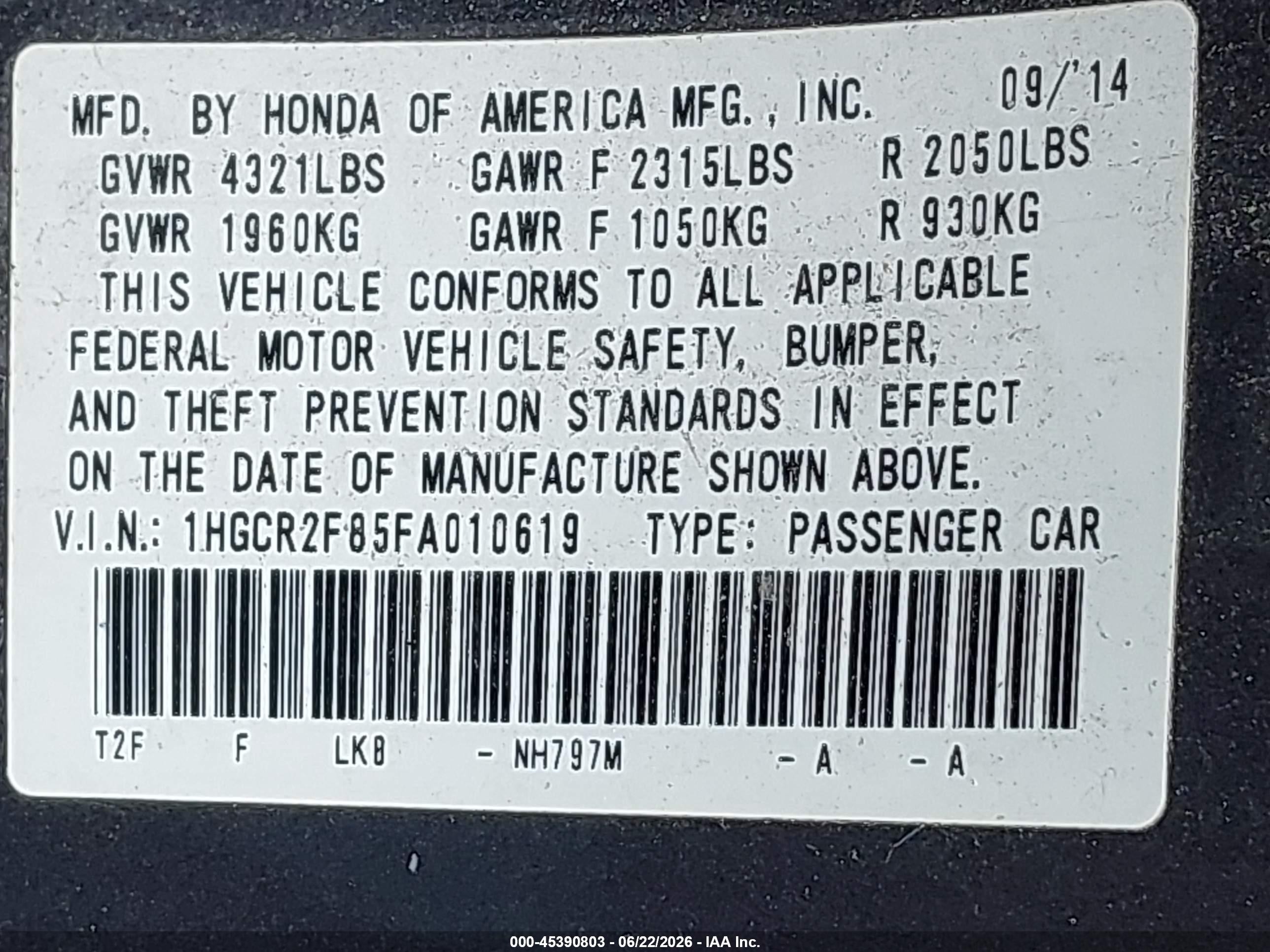 2015 Honda Accord Ex-l Серый vin: 1HGCR2F85FA010619