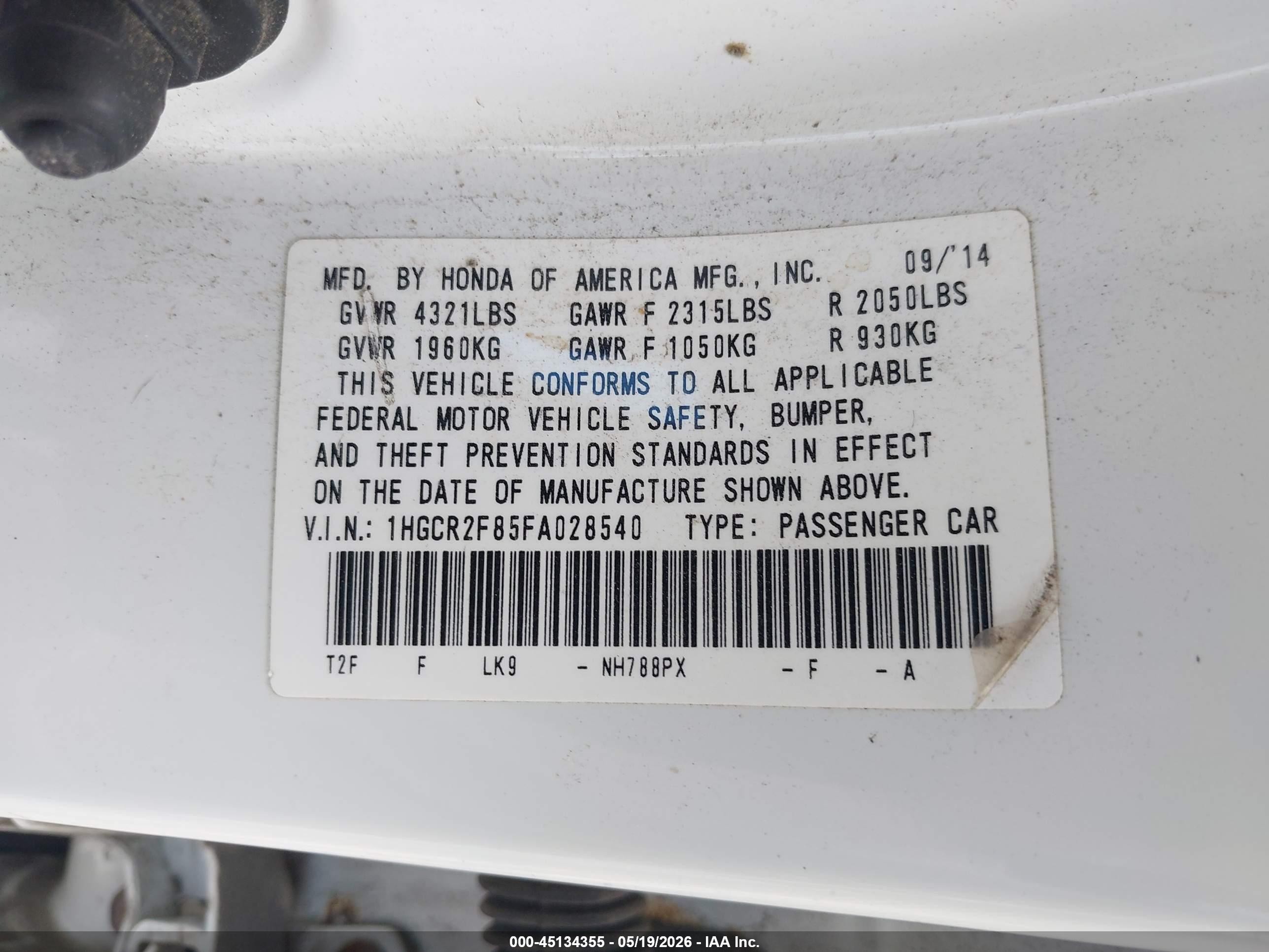 2015 Honda Accord Ex-l White vin: 1HGCR2F85FA028540