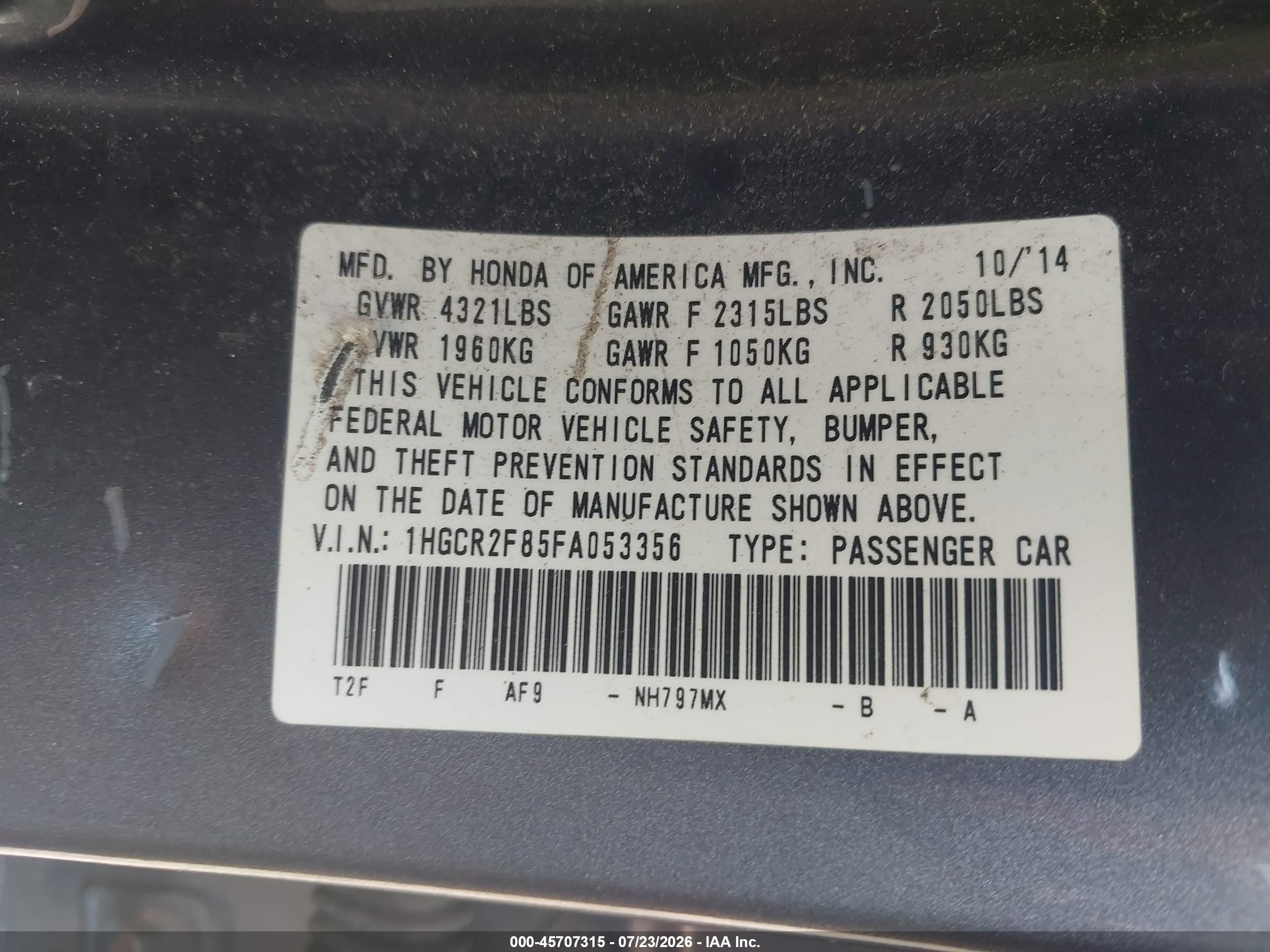 2015 Honda Accord Ex-l Gray vin: 1HGCR2F85FA053356