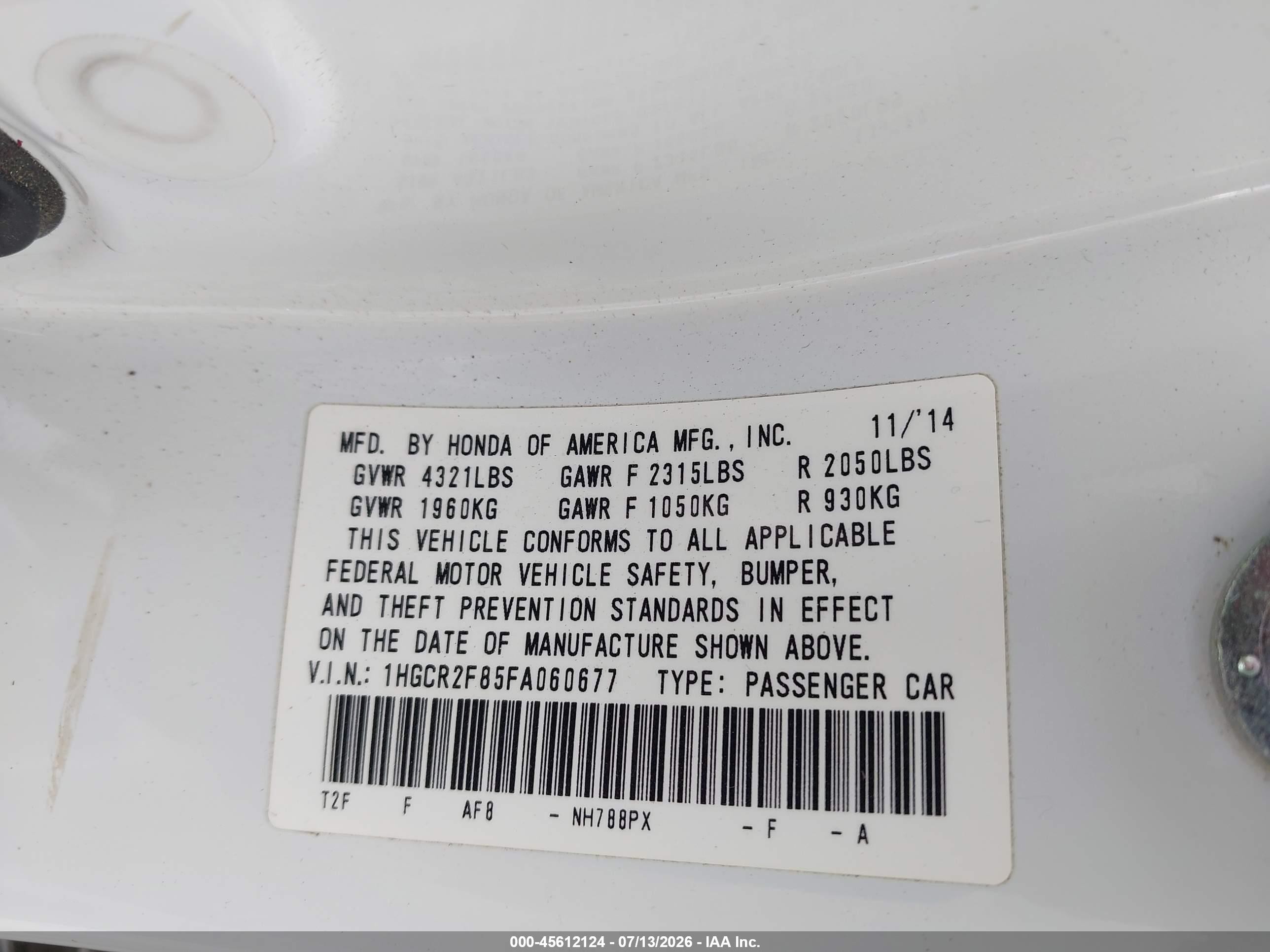 2015 Honda Accord Ex-l White vin: 1HGCR2F85FA060677