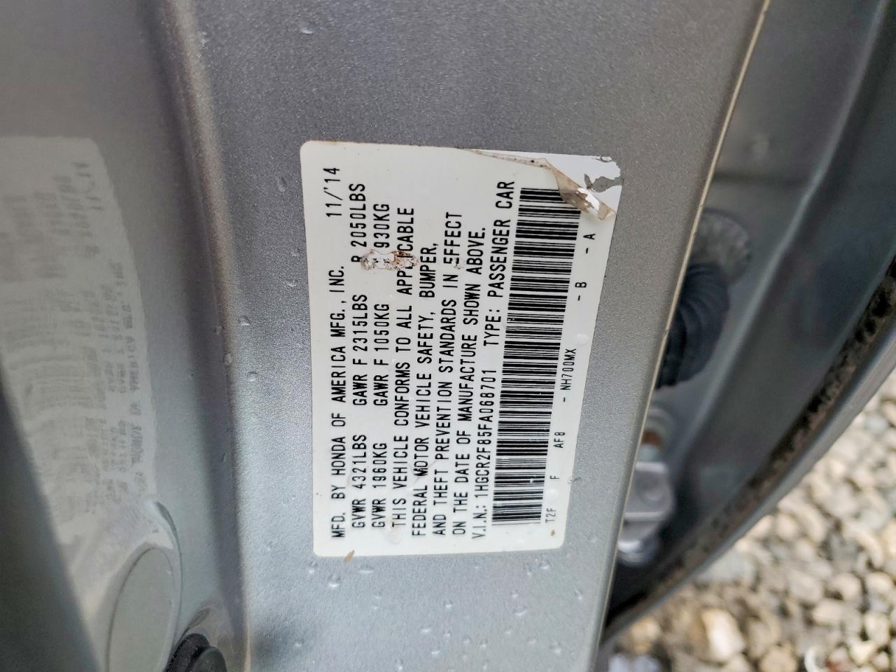 2015 Honda Accord Exl Silver vin: 1HGCR2F85FA068701