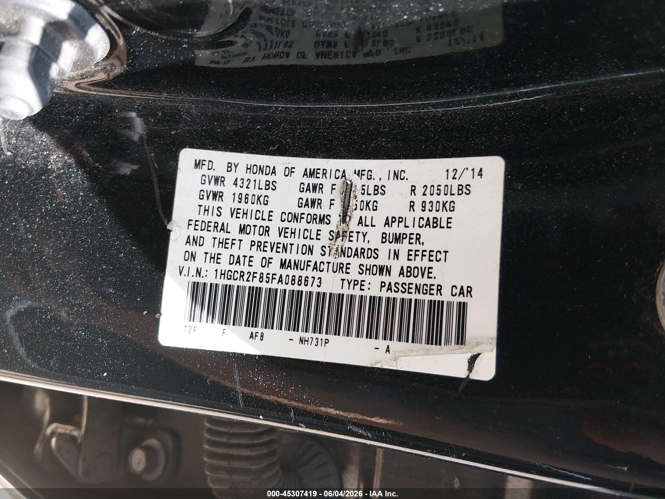 2015 Honda Accord Ex-l Black vin: 1HGCR2F85FA088673