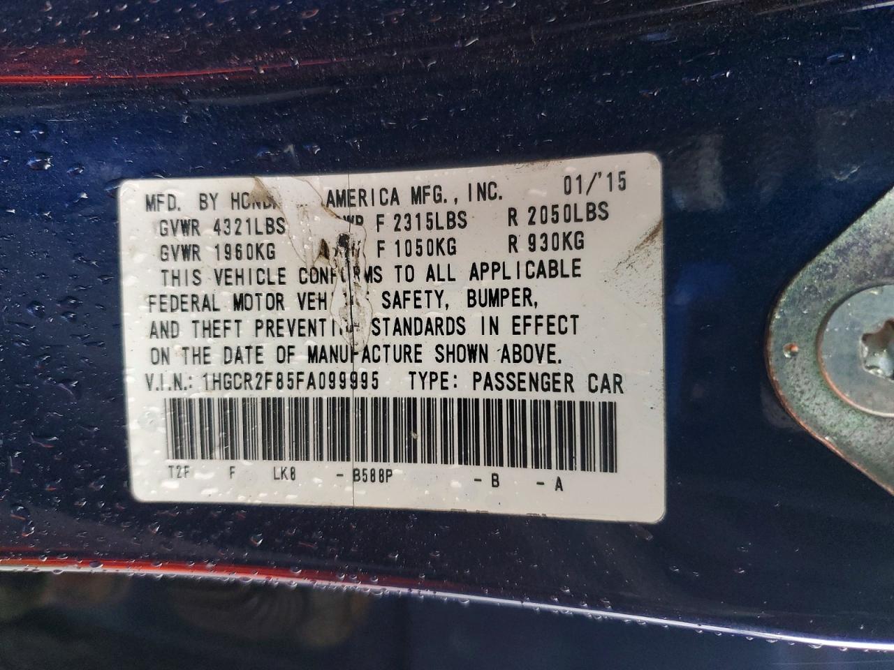 2015 Honda Accord Exl Синий vin: 1HGCR2F85FA099995