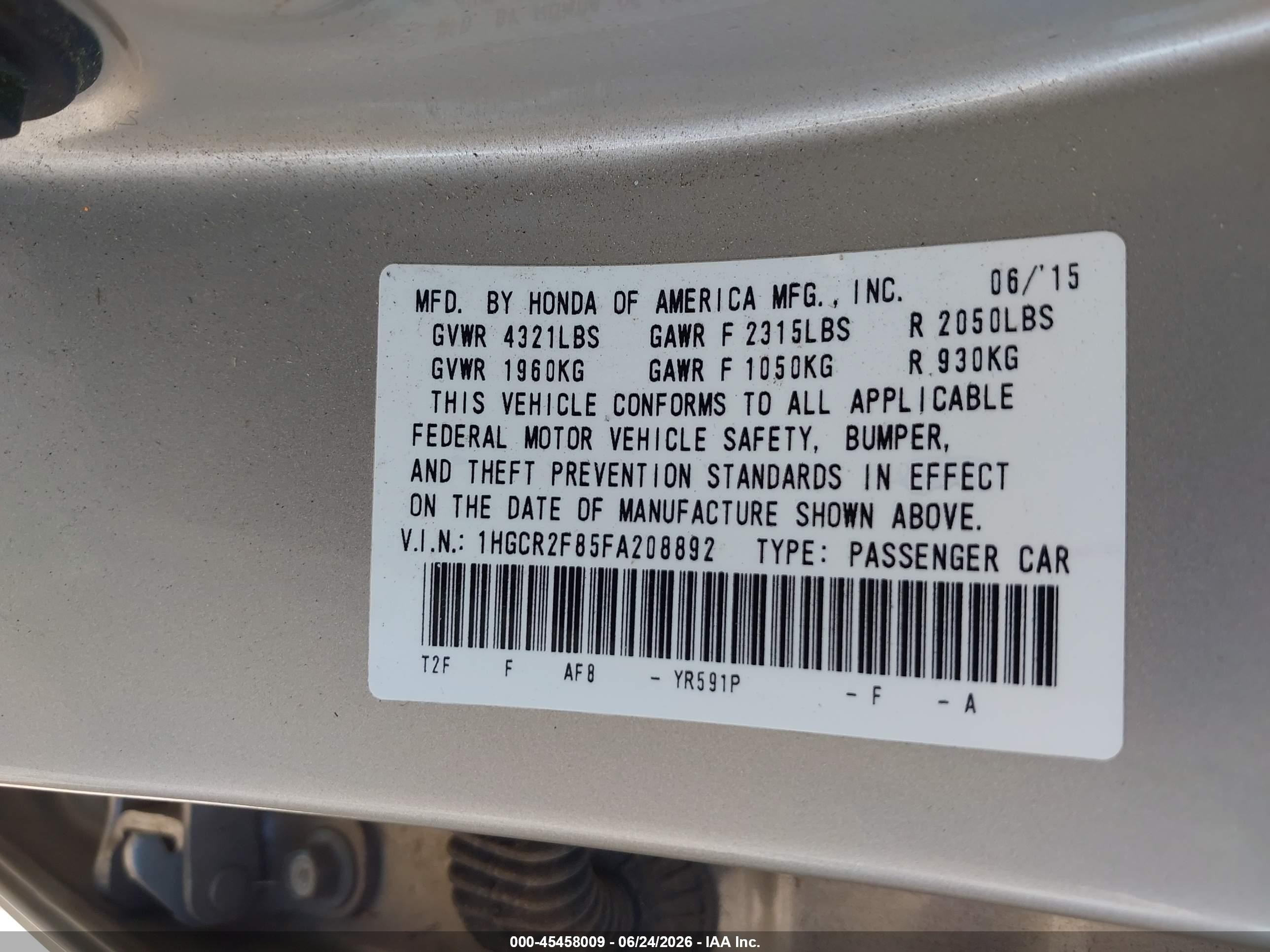 2015 Honda Accord Ex-l Gold vin: 1HGCR2F85FA208892