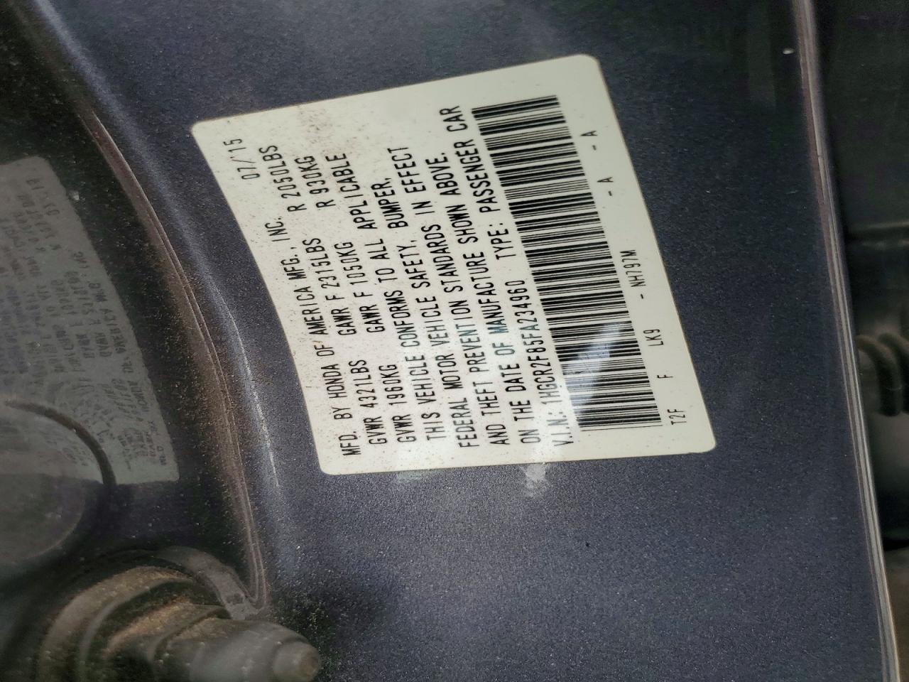 2015 Honda Accord Exl Gray vin: 1HGCR2F85FA234960
