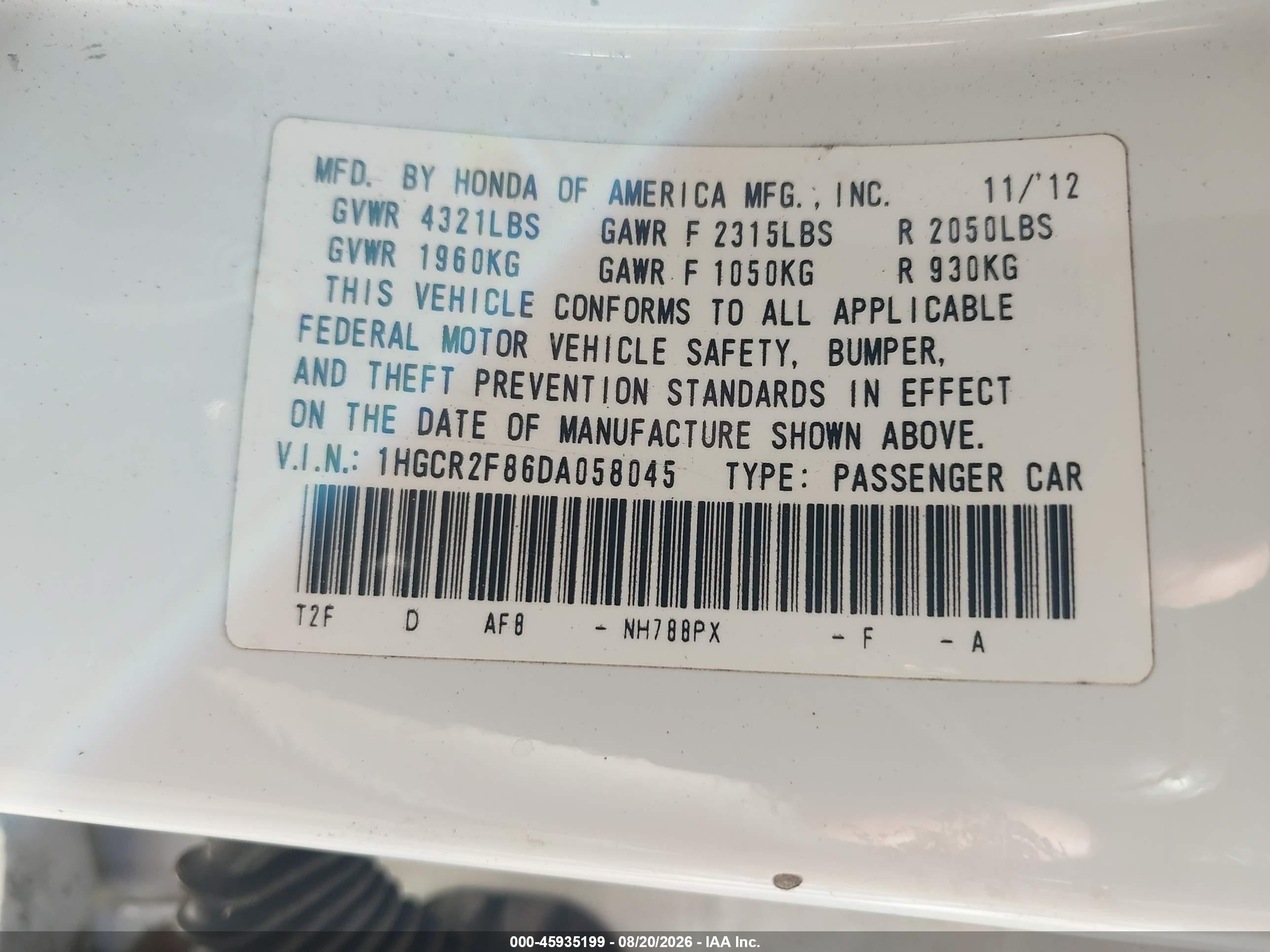 2013 Honda Accord Ex-l White vin: 1HGCR2F86DA058045