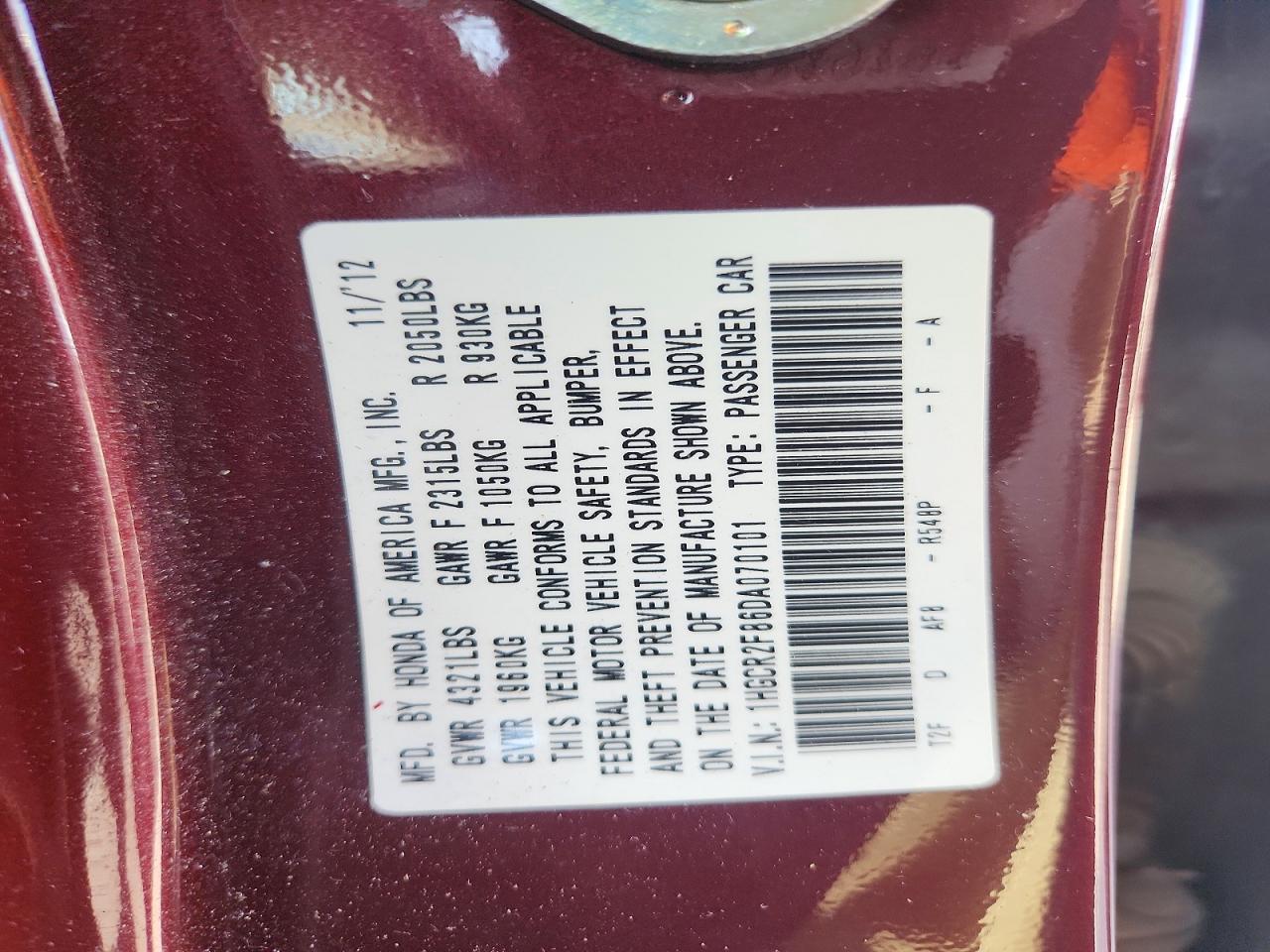 2013 Honda Accord Exl Maroon vin: 1HGCR2F86DA070101