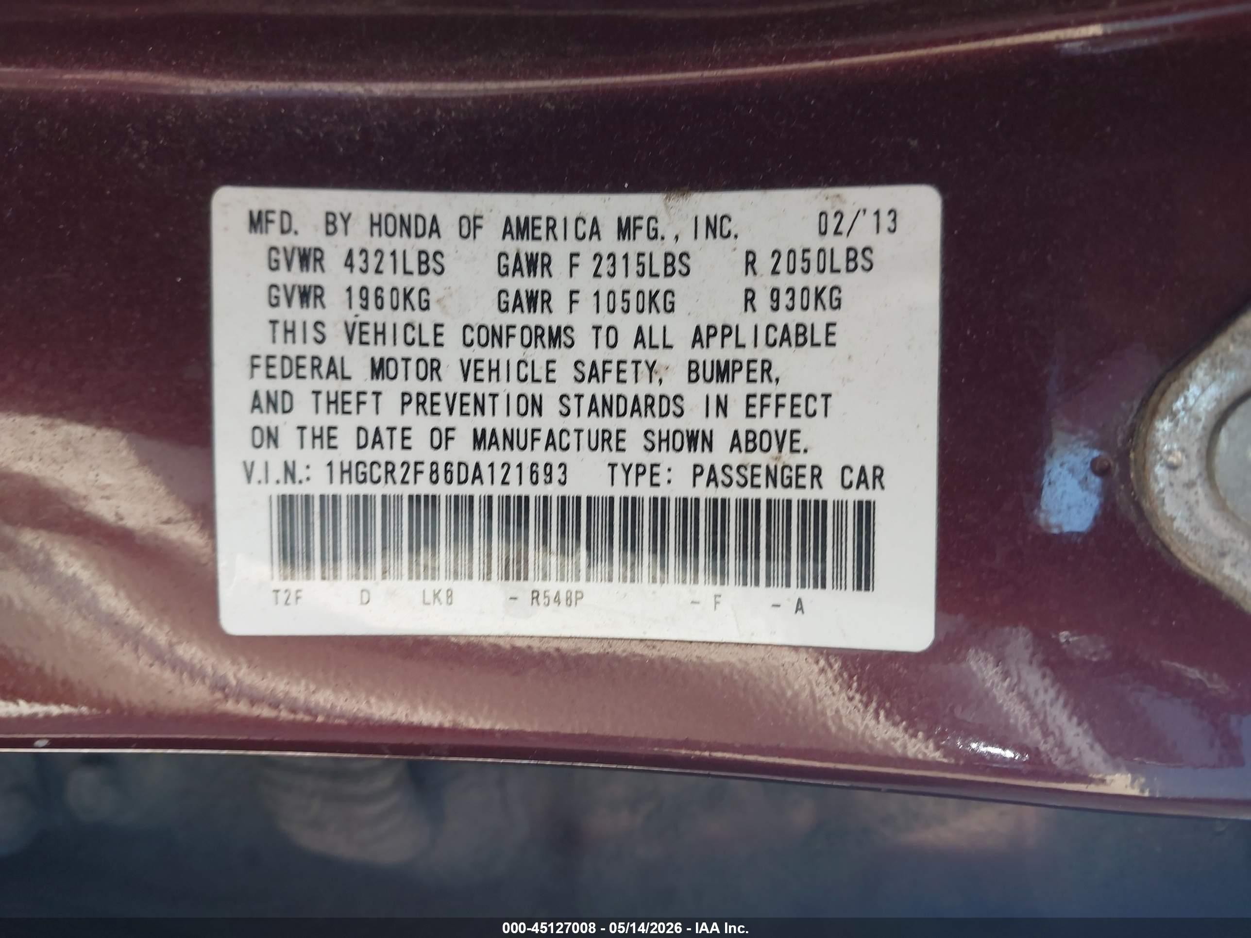 2013 Honda Accord Ex-l Red vin: 1HGCR2F86DA121693