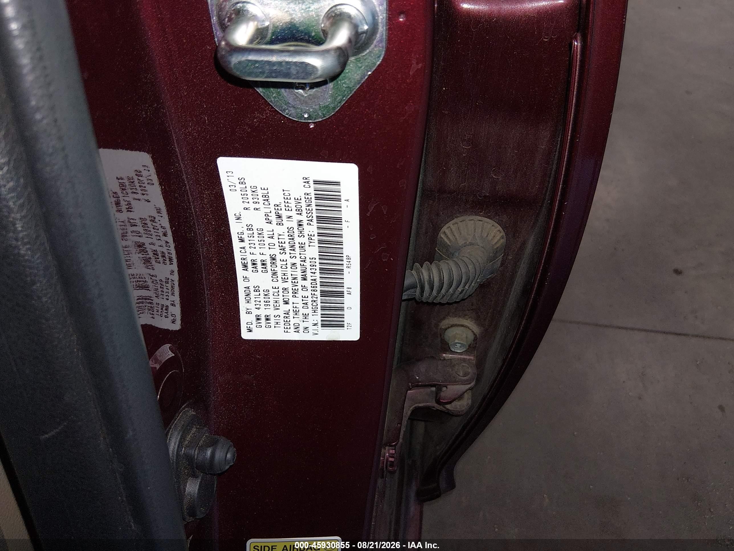 2013 Honda Accord Ex-l Burgundy vin: 1HGCR2F86DA143905