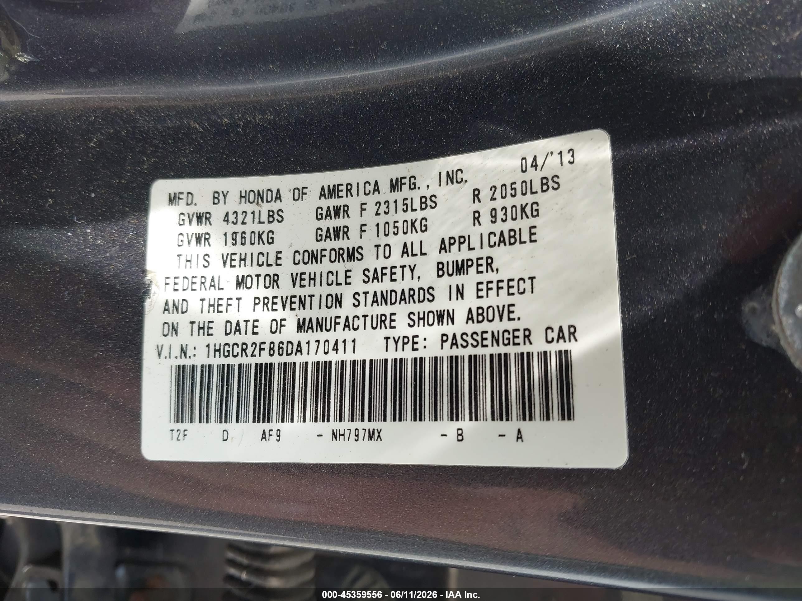 2013 Honda Accord Ex-l Gray vin: 1HGCR2F86DA170411