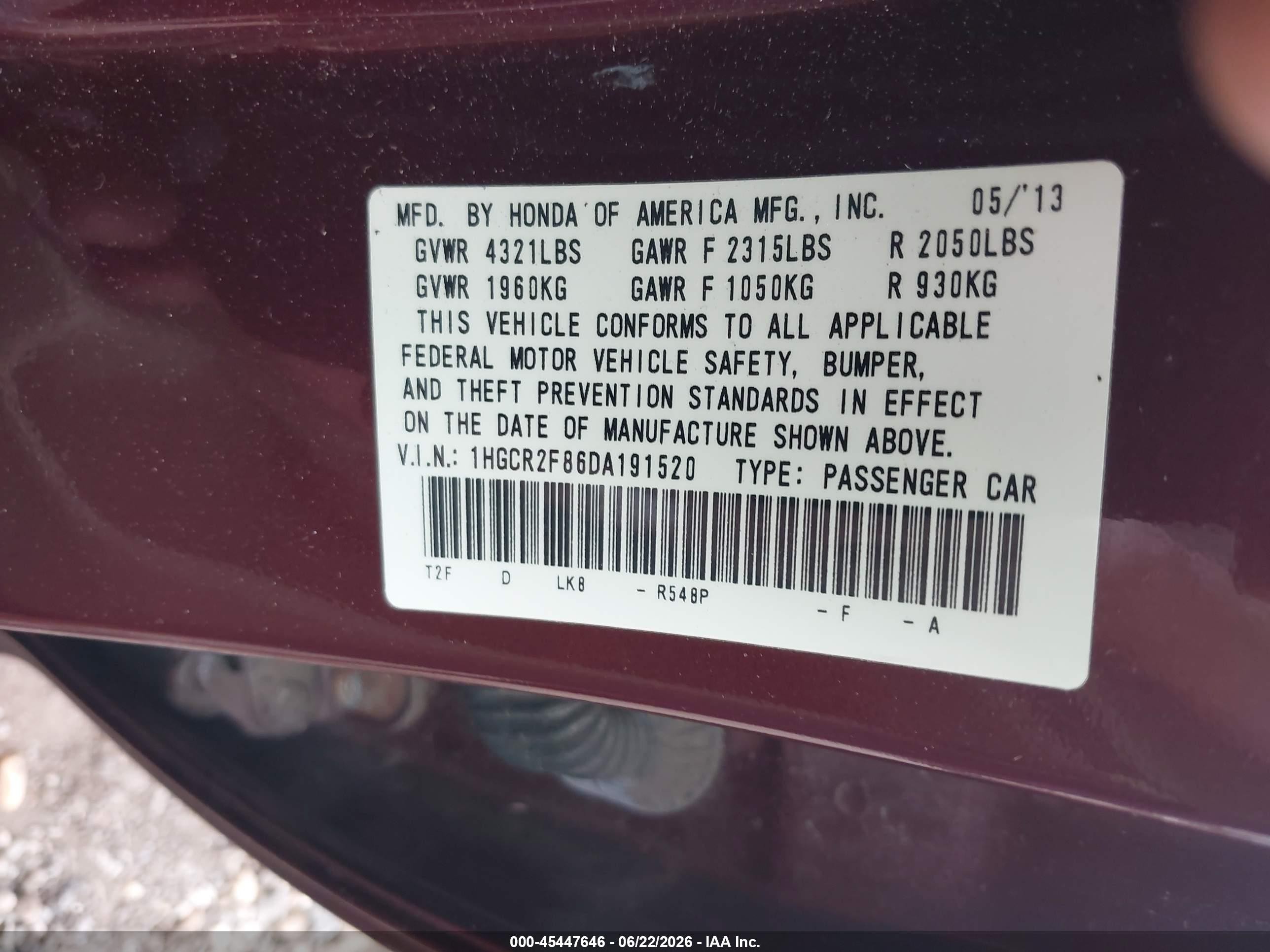 2013 Honda Accord Ex-l Maroon vin: 1HGCR2F86DA191520