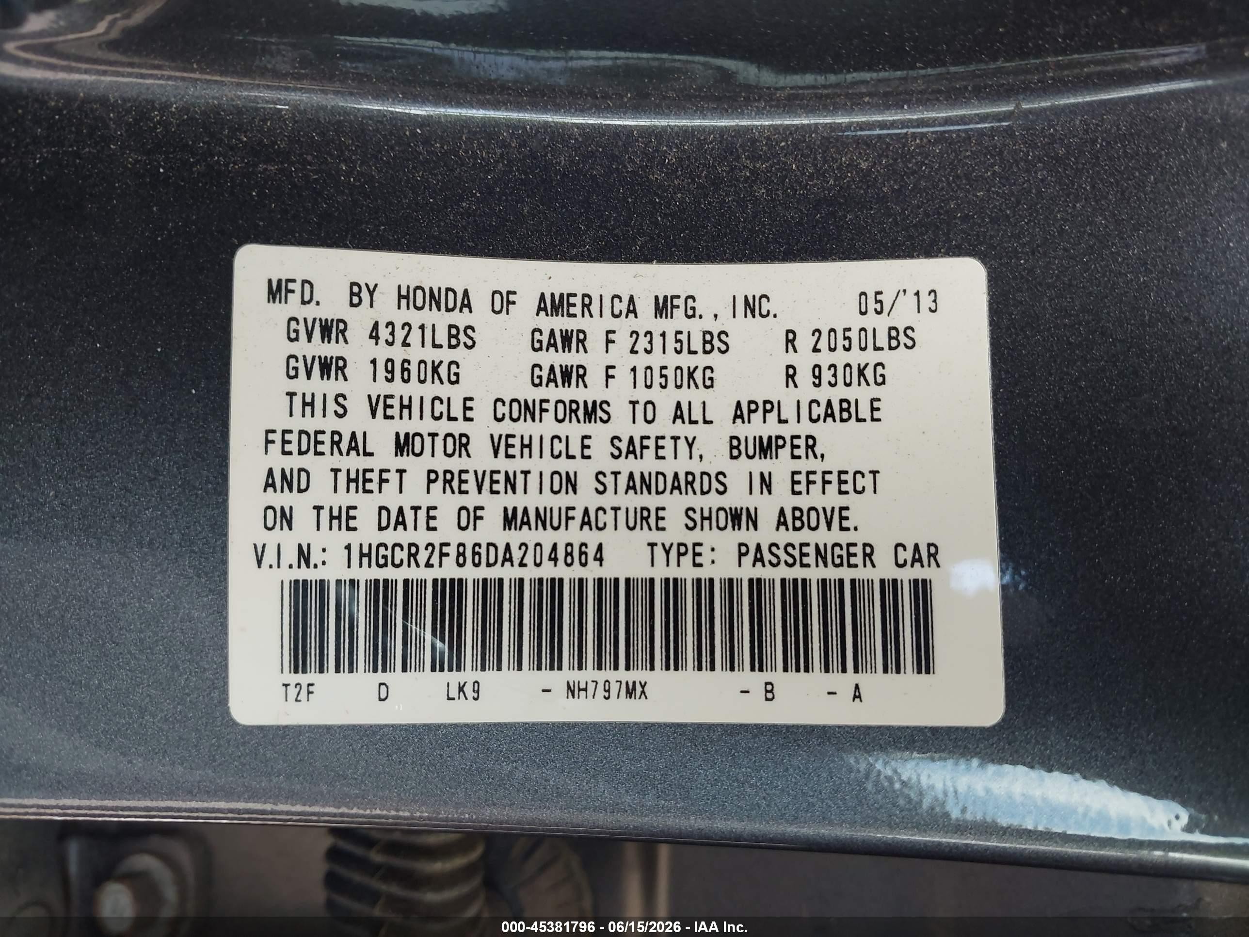 2013 Honda Accord Ex-l Gray vin: 1HGCR2F86DA204864