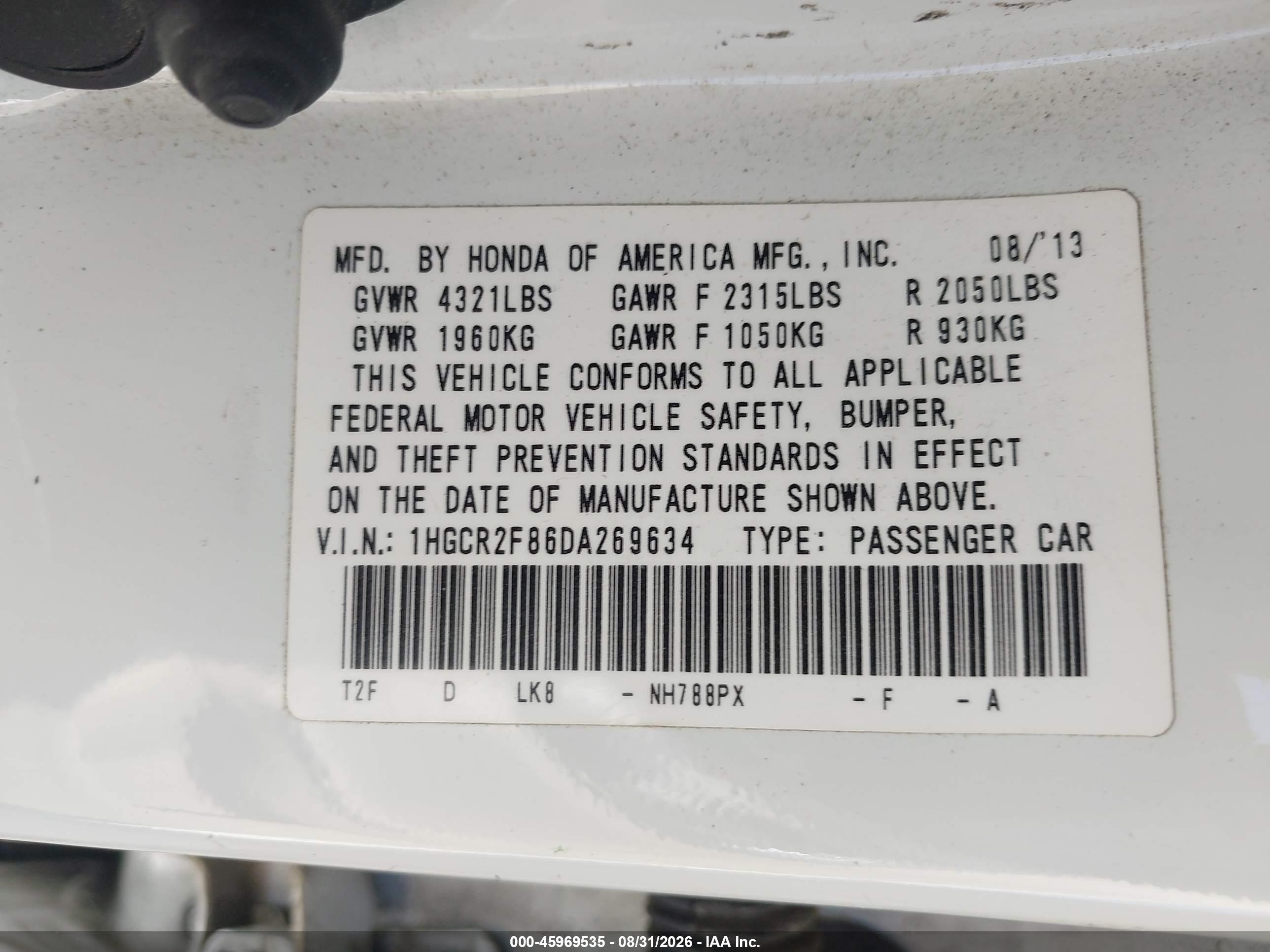 2013 Honda Accord Ex-l White vin: 1HGCR2F86DA269634