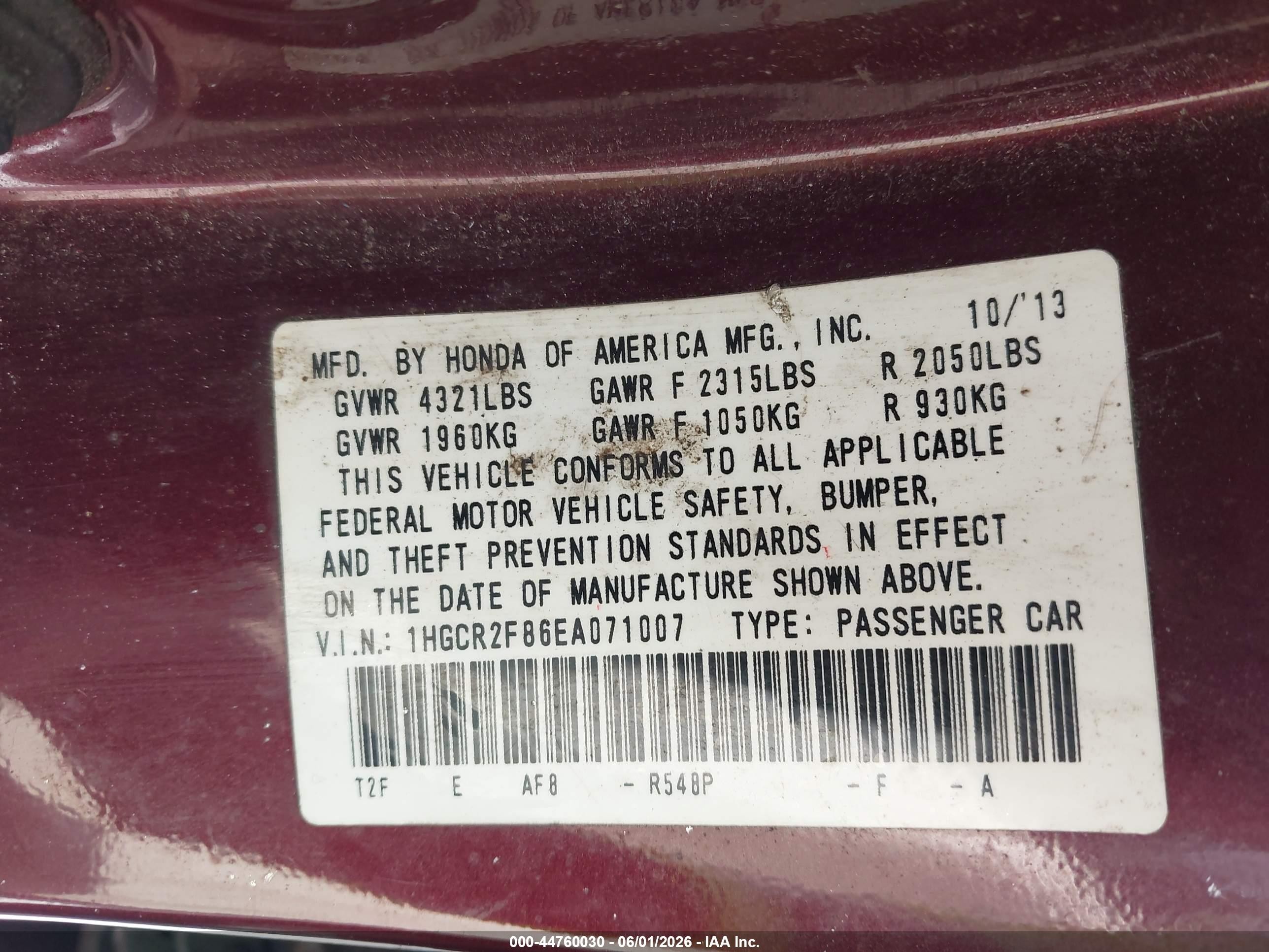 2014 Honda Accord Ex-l Burgundy vin: 1HGCR2F86EA071007