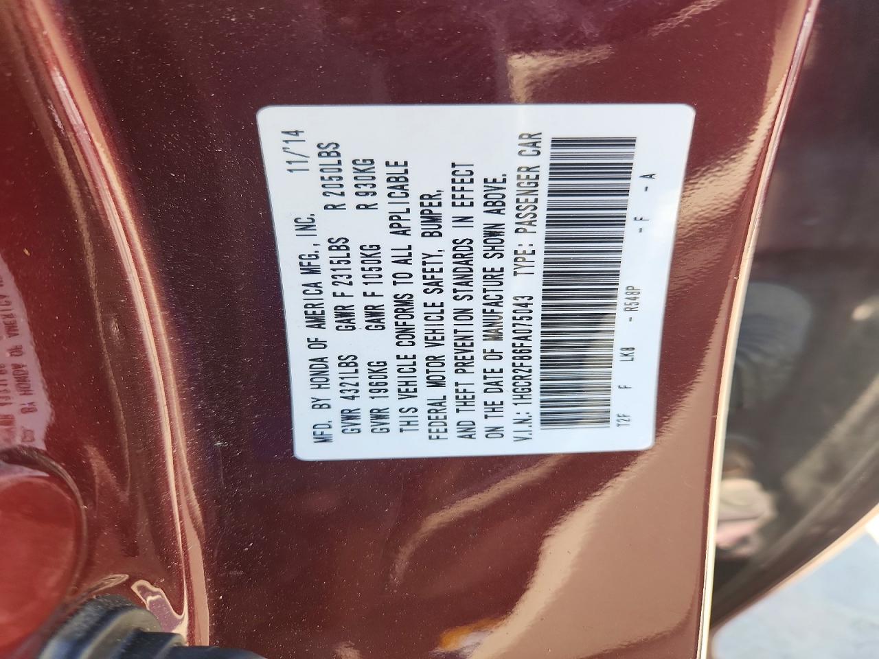 2015 Honda Accord Exl Burgundy vin: 1HGCR2F86FA075043
