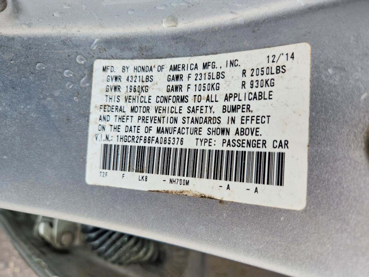 2015 Honda Accord Exl Silver vin: 1HGCR2F86FA085376