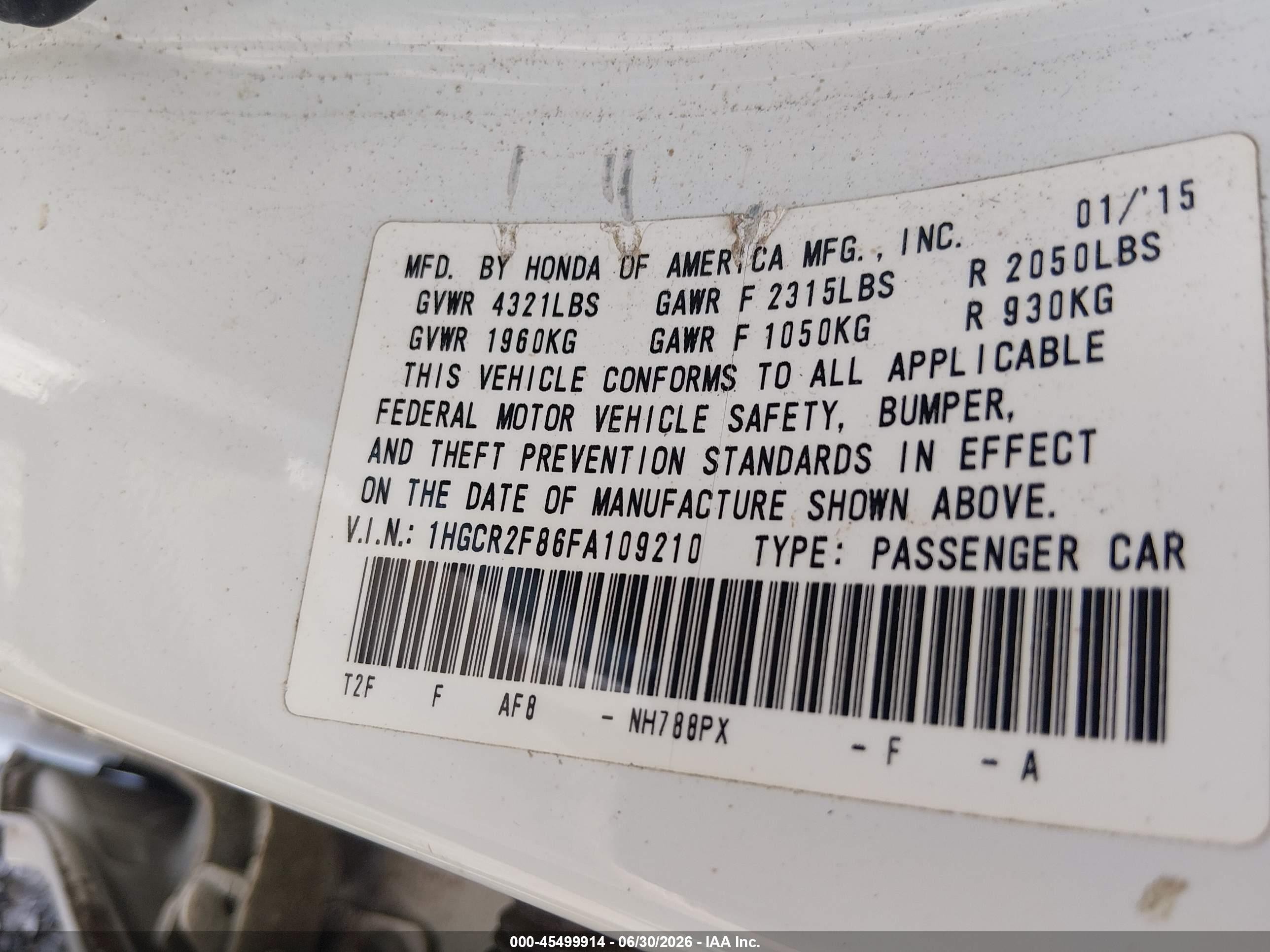 2015 Honda Accord Ex-l White vin: 1HGCR2F86FA109210