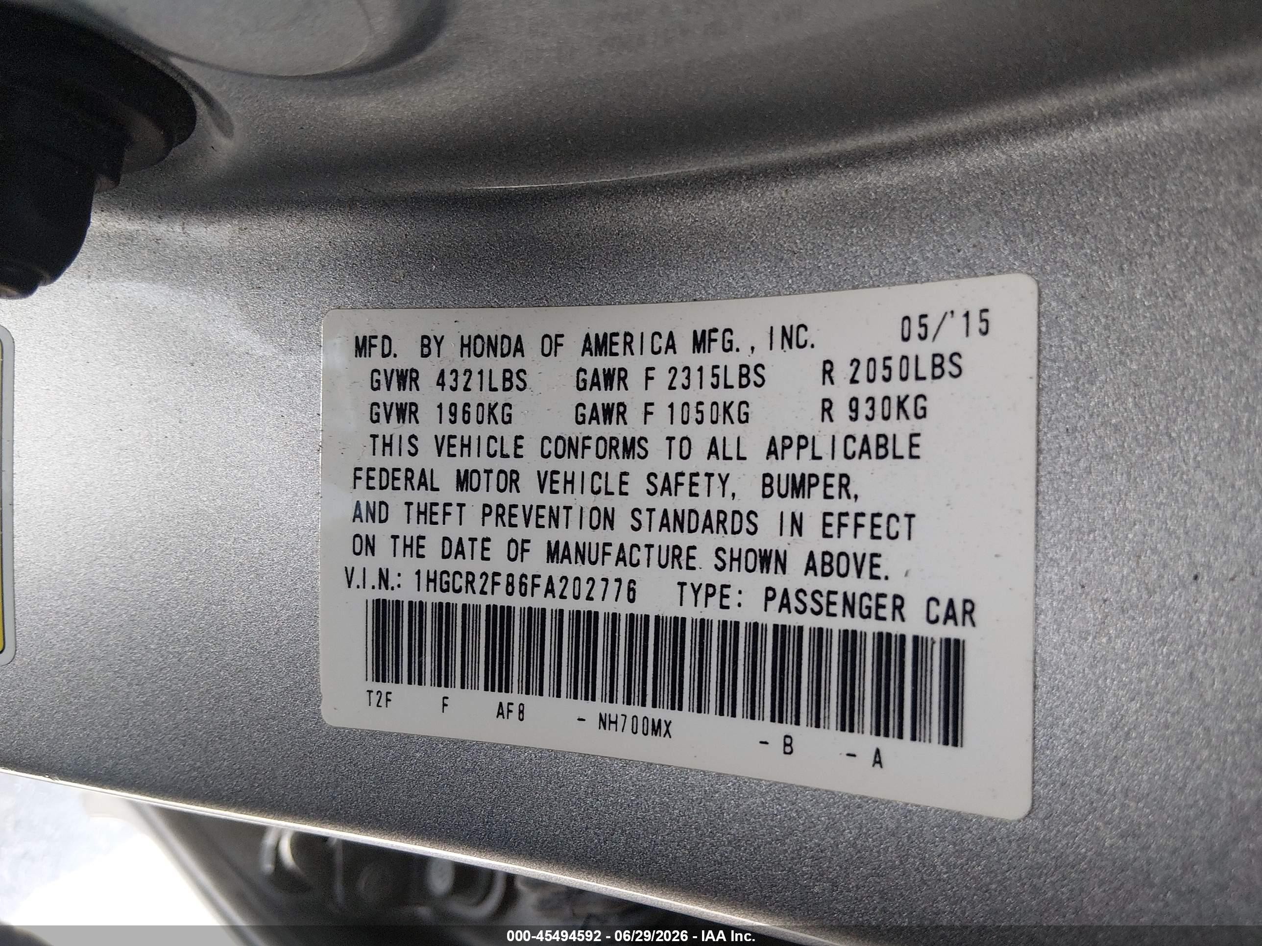 2015 Honda Accord Ex-l Silver vin: 1HGCR2F86FA202776