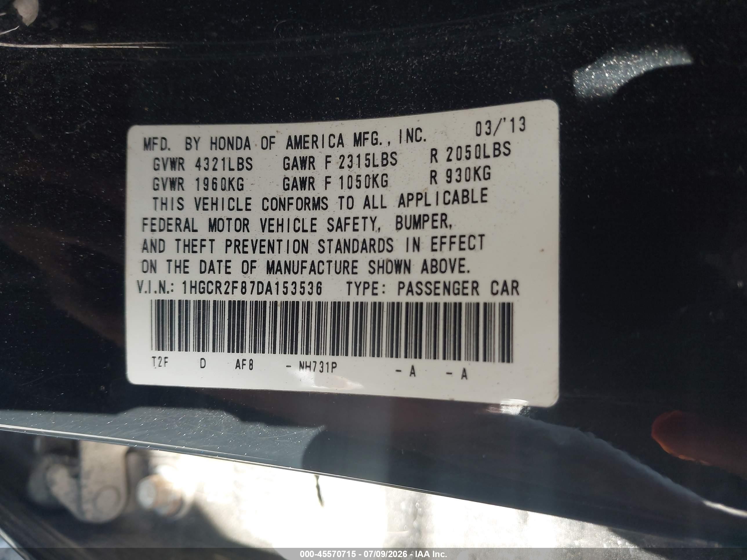 2013 Honda Accord Ex-l Black vin: 1HGCR2F87DA153536