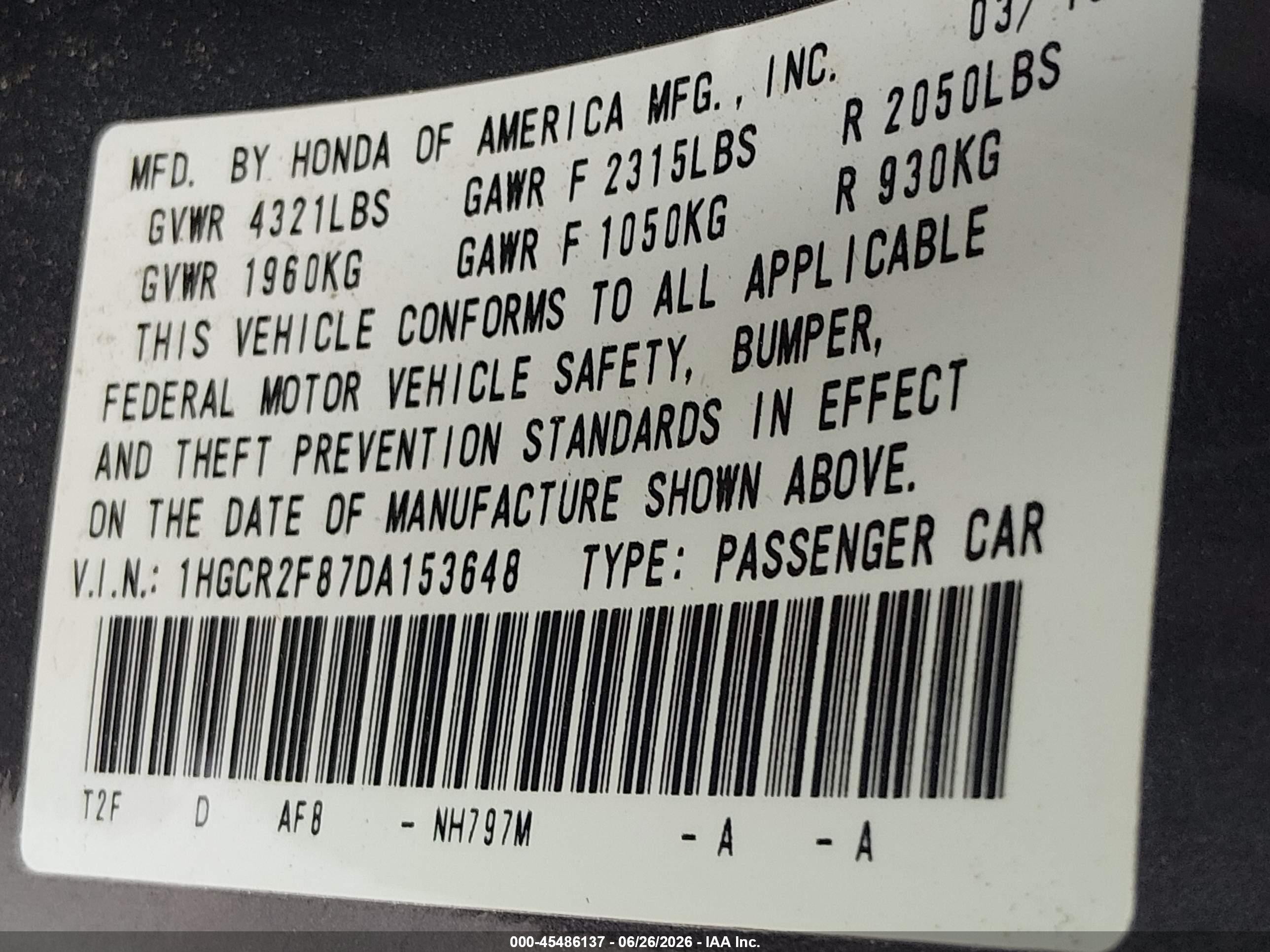 2013 Honda Accord Ex-l Серый vin: 1HGCR2F87DA153648