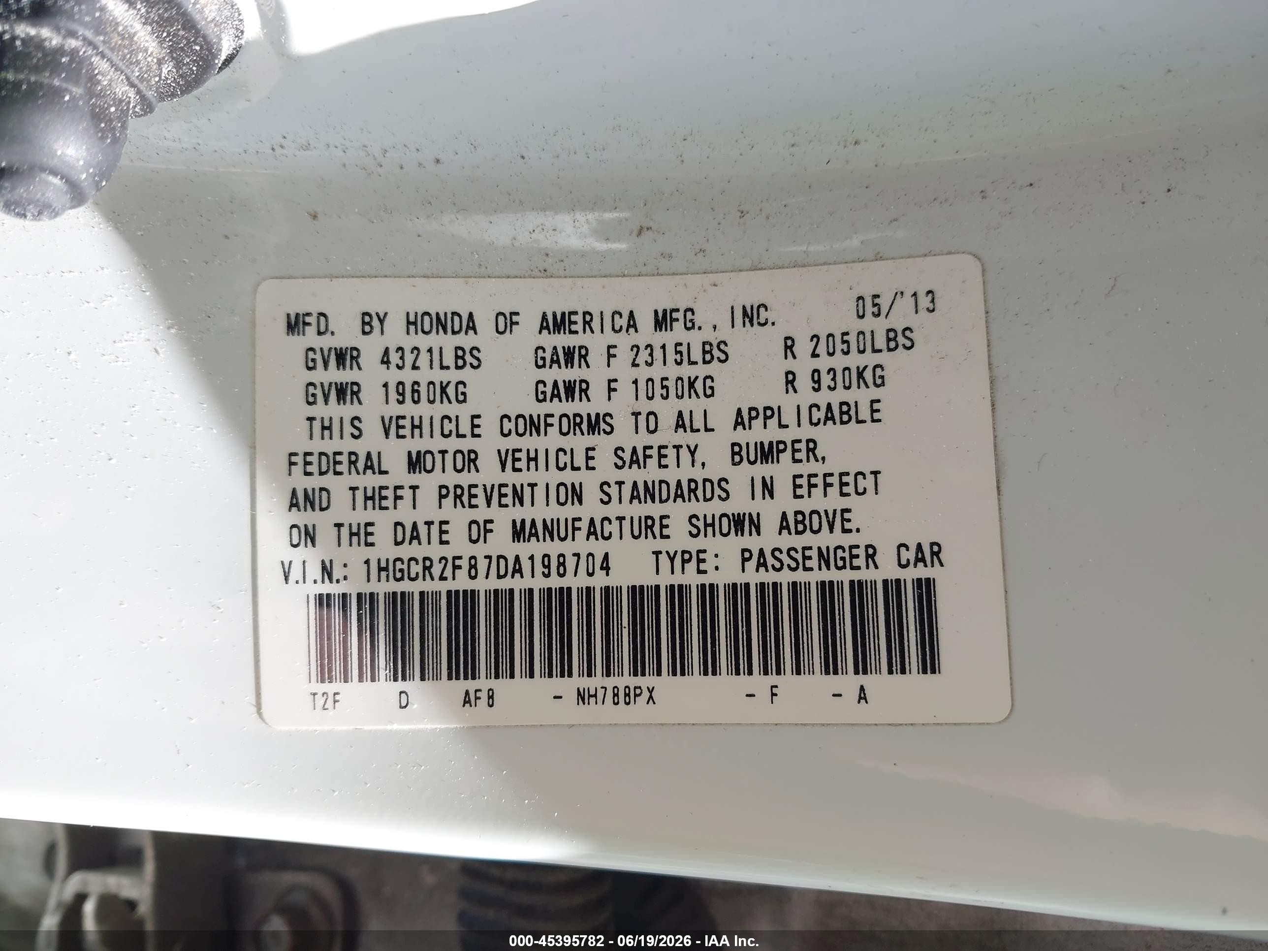 2013 Honda Accord Ex-l Белый vin: 1HGCR2F87DA198704