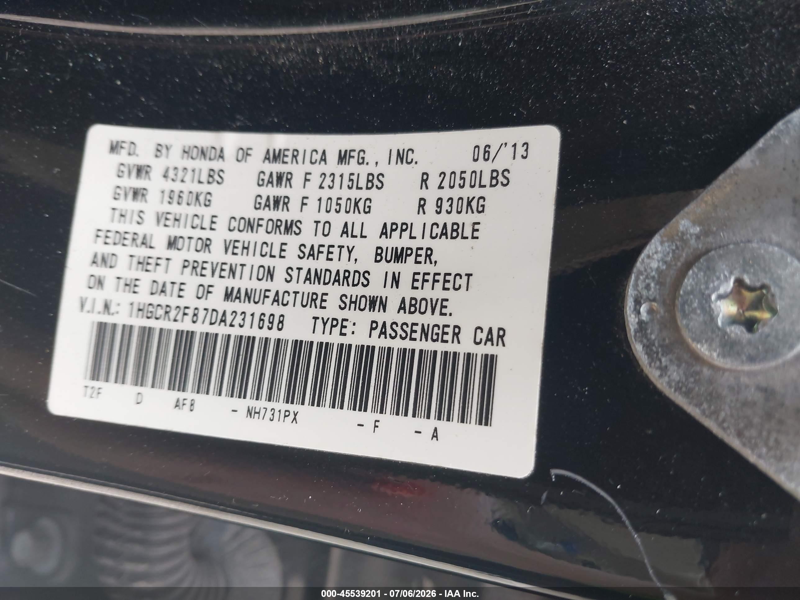 2013 Honda Accord Ex-l Black vin: 1HGCR2F87DA231698