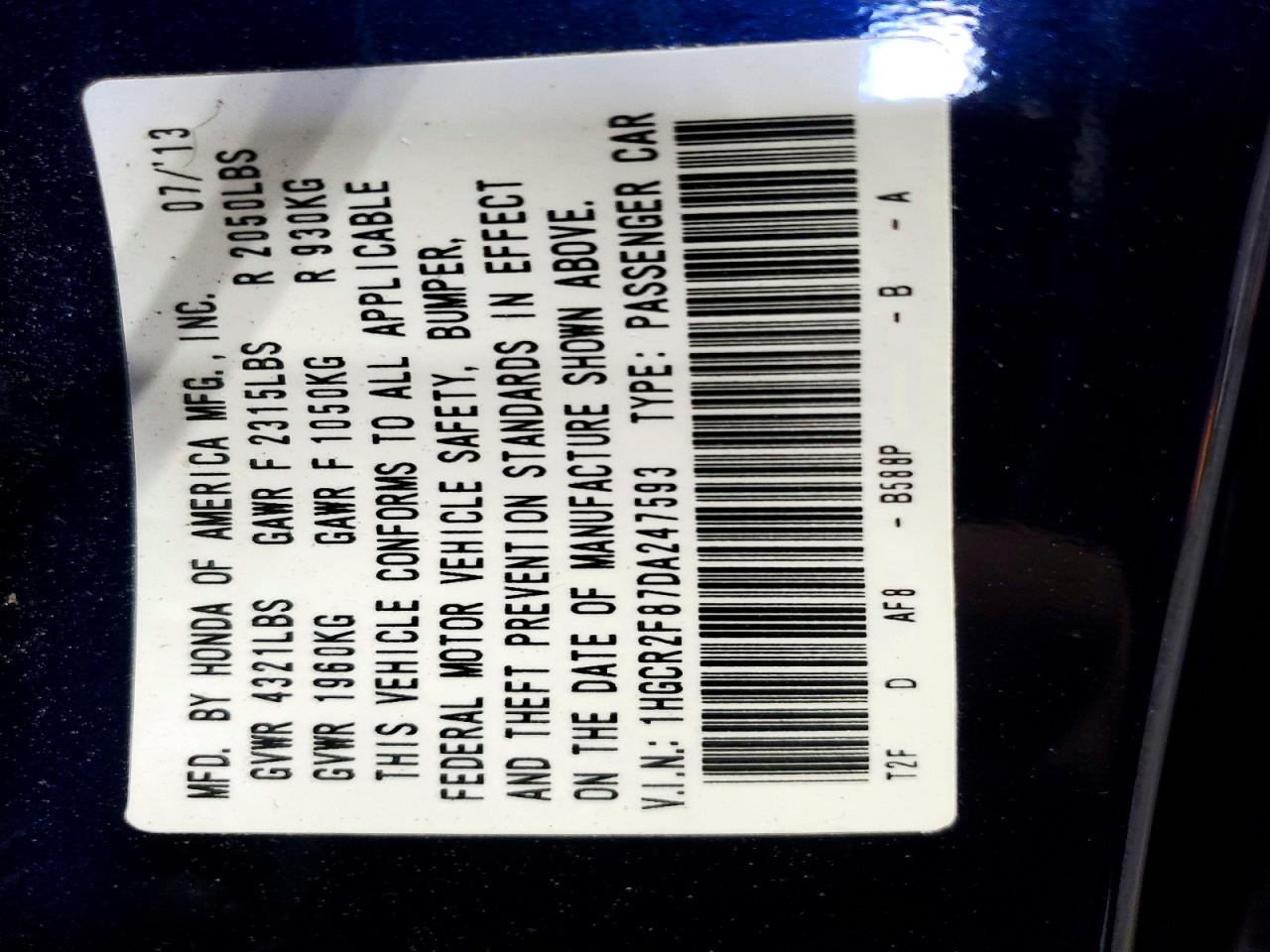 2013 Honda Accord Exl Blue vin: 1HGCR2F87DA247593