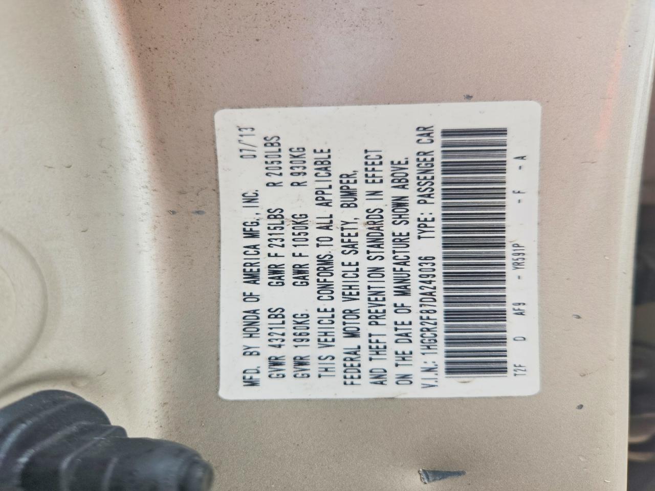 2013 Honda Accord Exl Gold vin: 1HGCR2F87DA249036