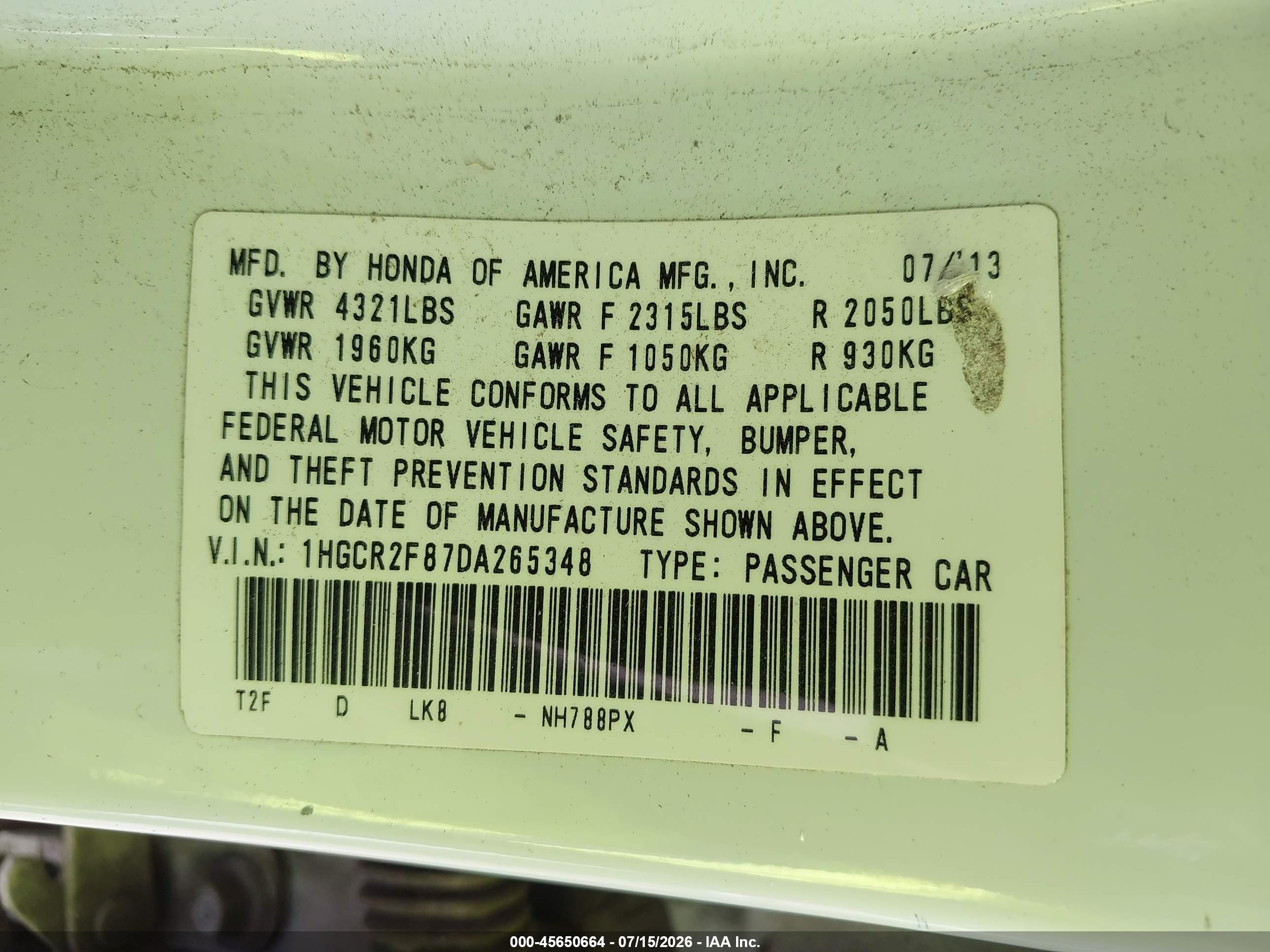 2013 Honda Accord Ex-l White vin: 1HGCR2F87DA265348