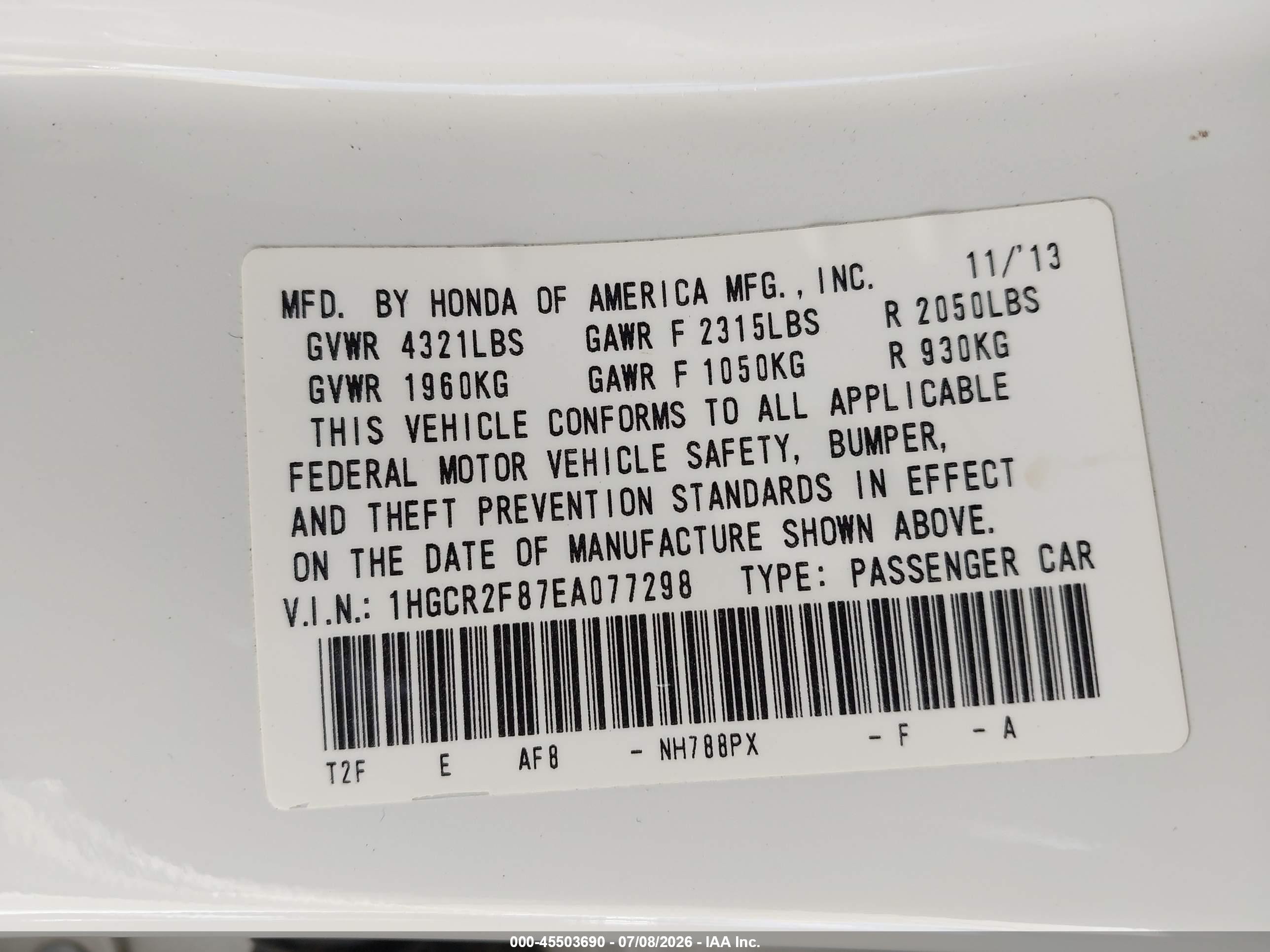 2014 Honda Accord Ex-l Белый vin: 1HGCR2F87EA077298