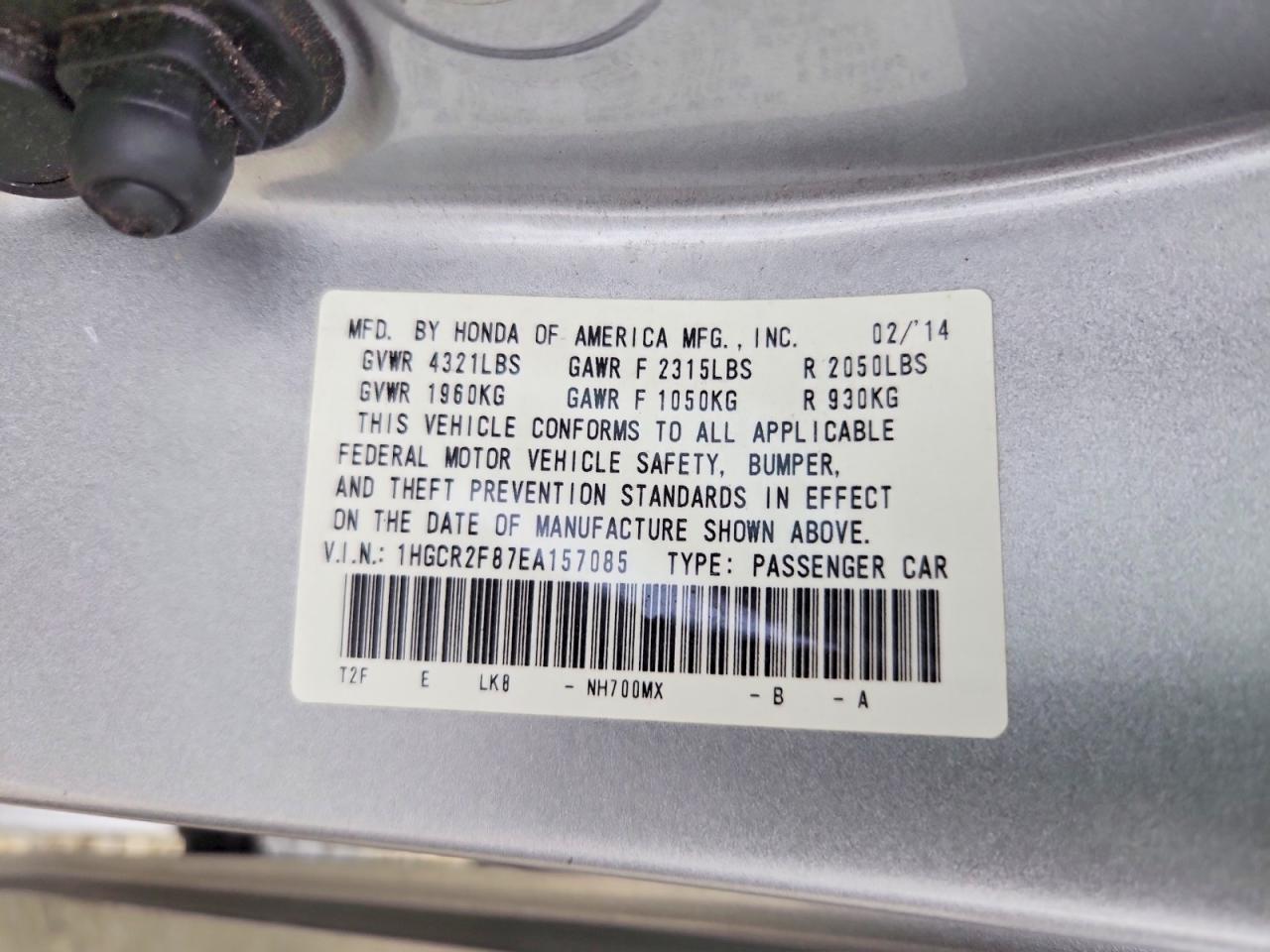 2014 Honda Accord Exl Silver vin: 1HGCR2F87EA157085