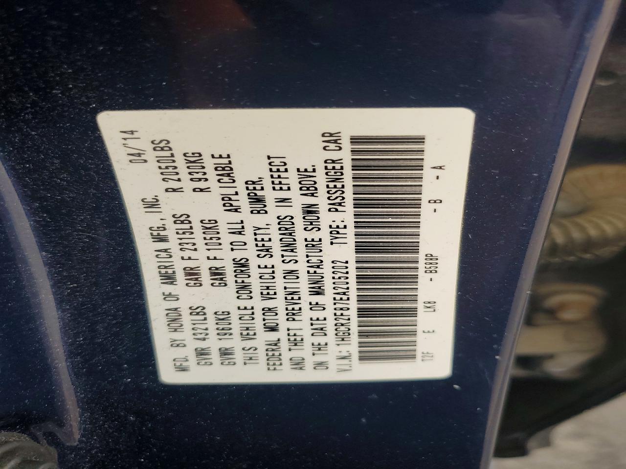 2014 Honda Accord Exl Blue vin: 1HGCR2F87EA205202