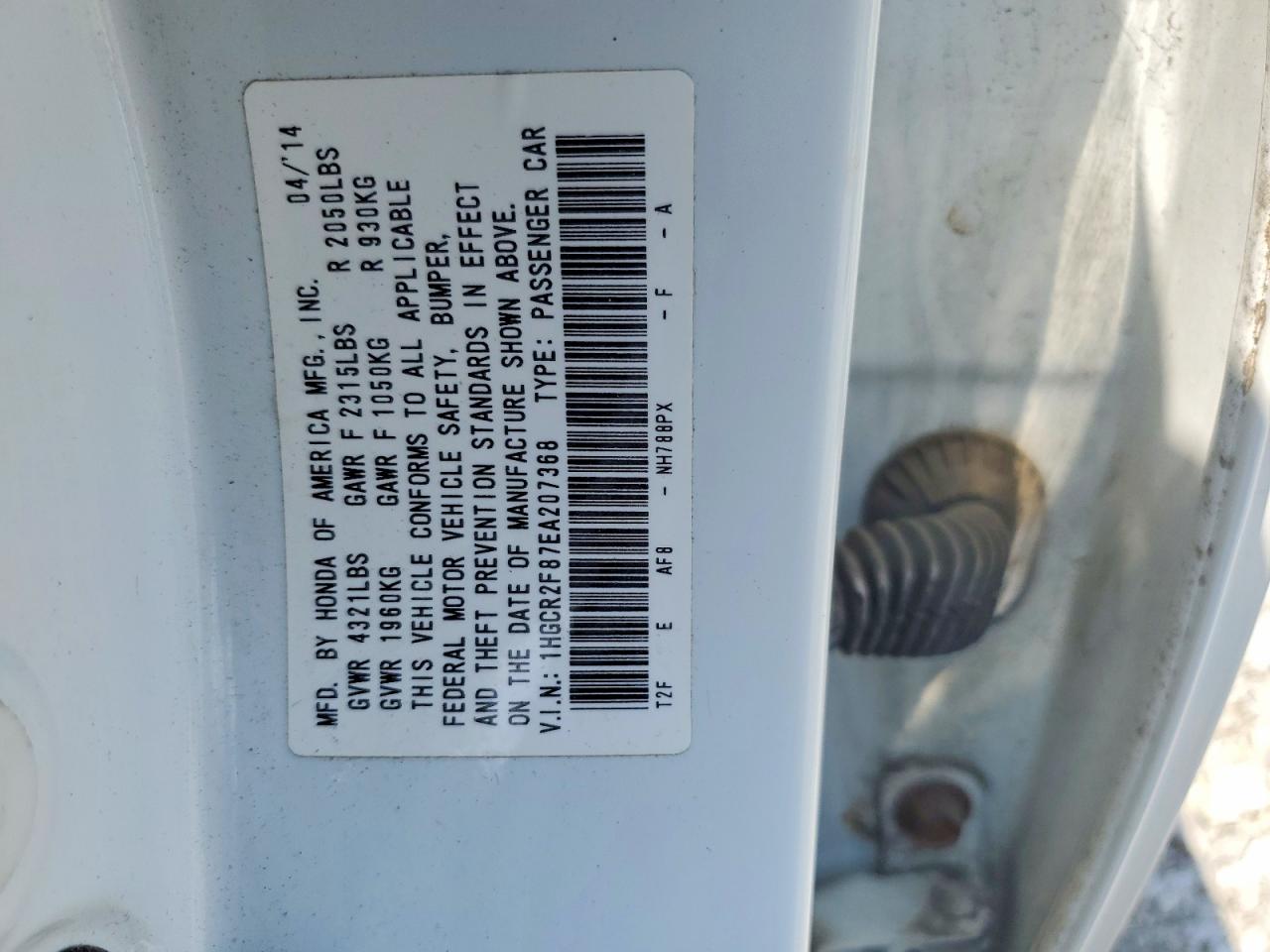 2014 Honda Accord Exl White vin: 1HGCR2F87EA207368
