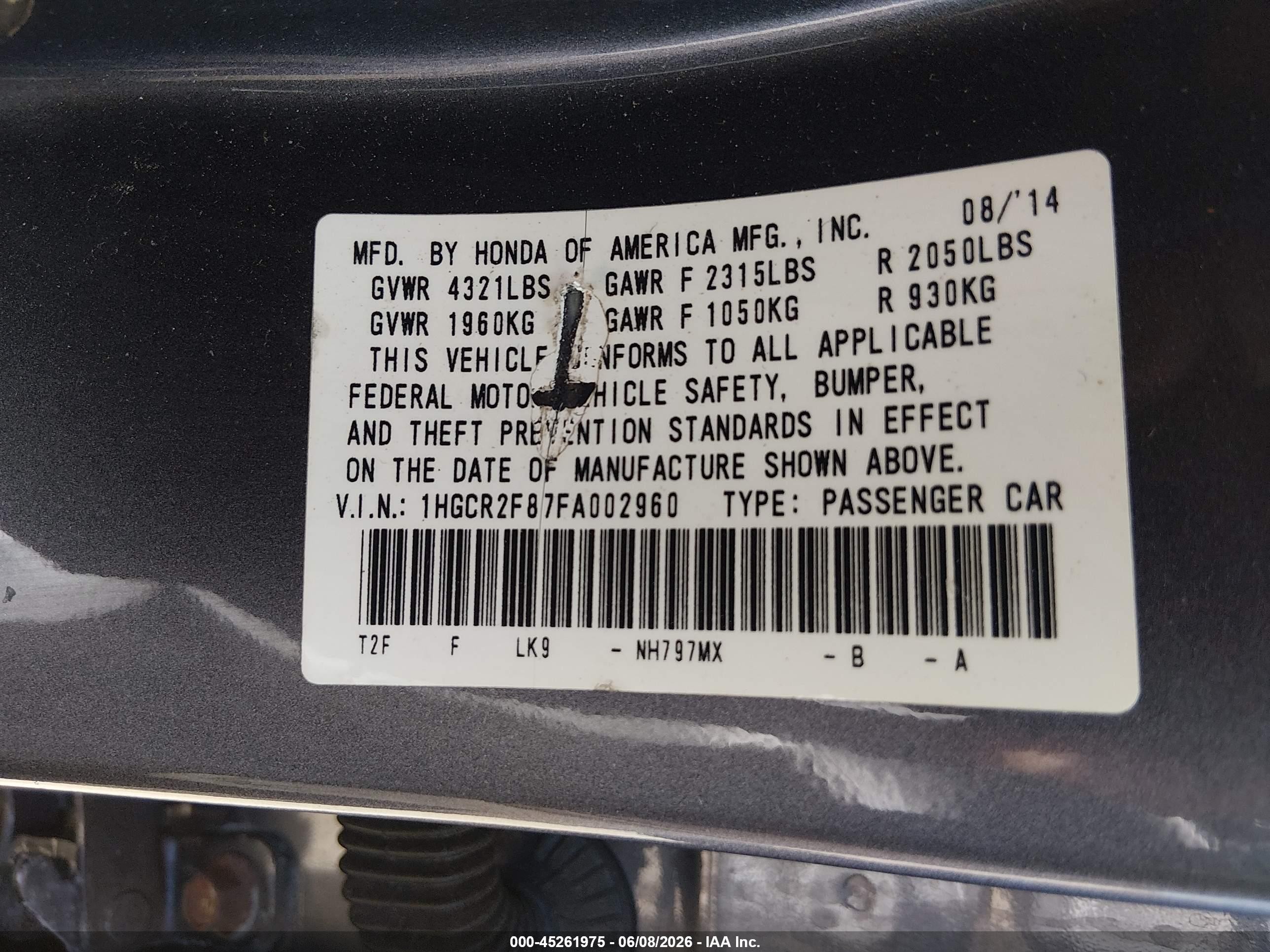 2015 Honda Accord Ex-l Gray vin: 1HGCR2F87FA002960