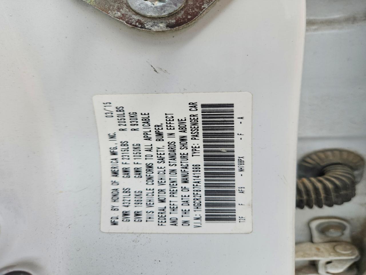 2015 Honda Accord Exl White vin: 1HGCR2F87FA141986