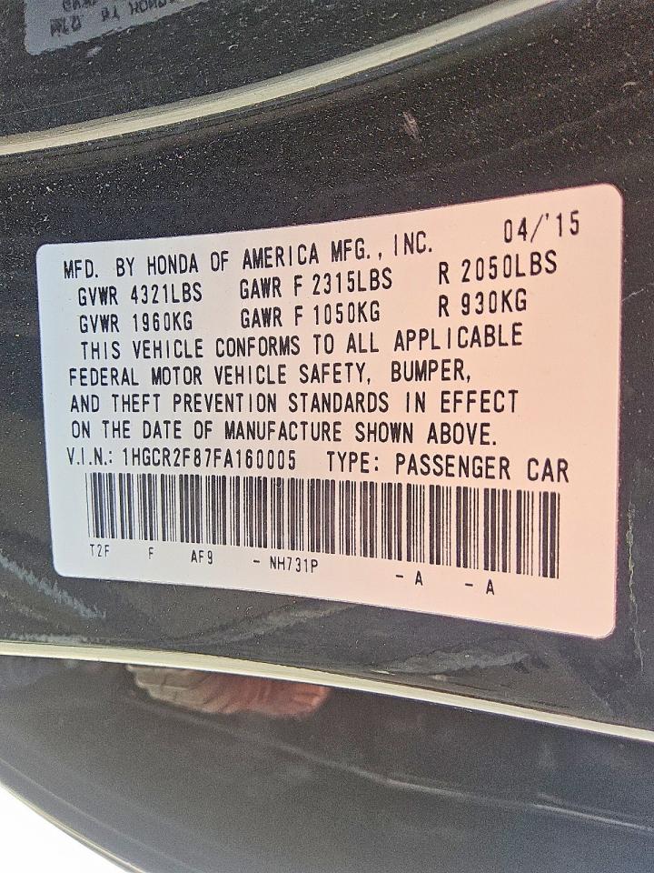 2015 Honda Accord Exl Black vin: 1HGCR2F87FA160005