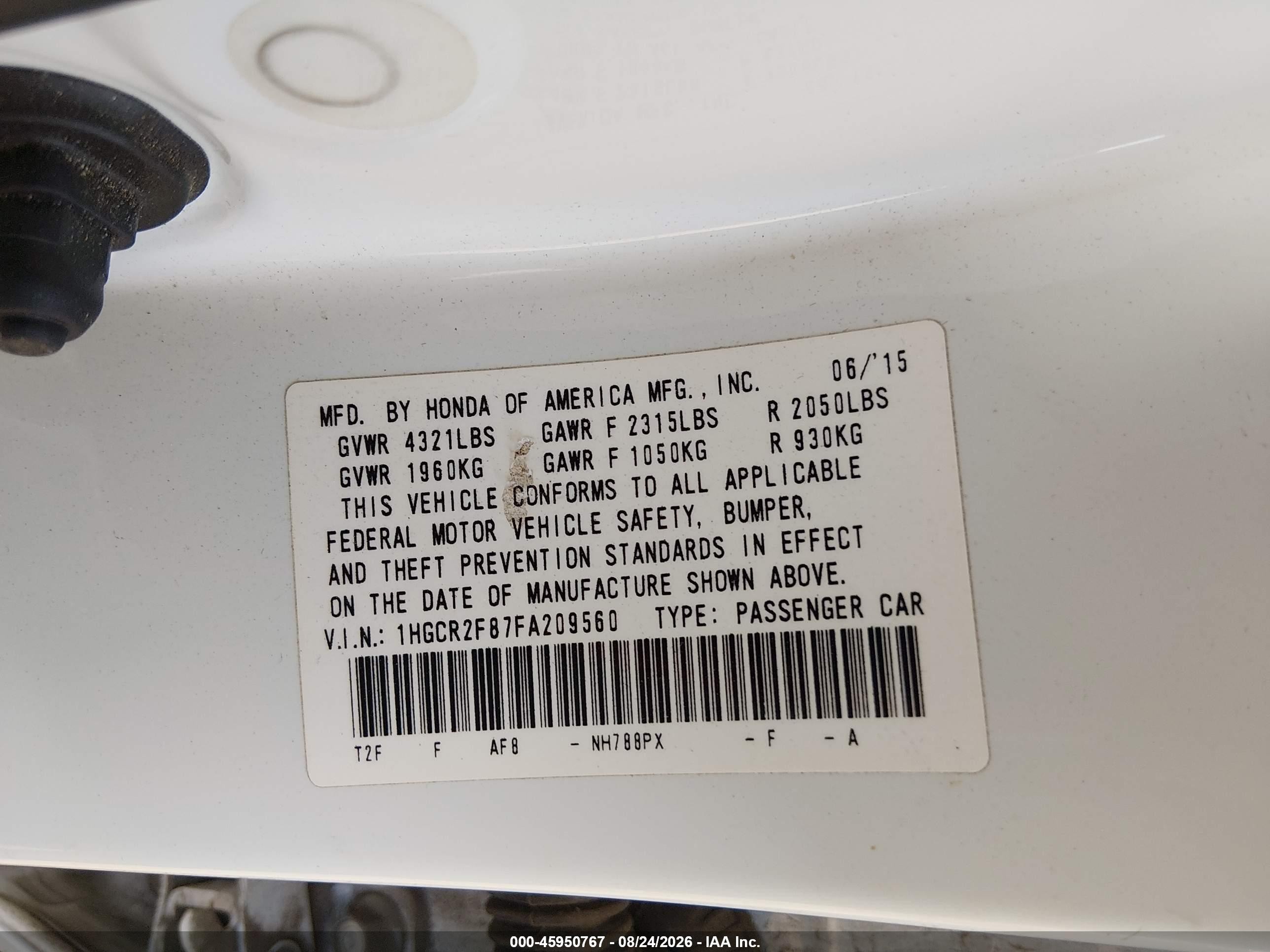 2015 Honda Accord Ex-l White vin: 1HGCR2F87FA209560