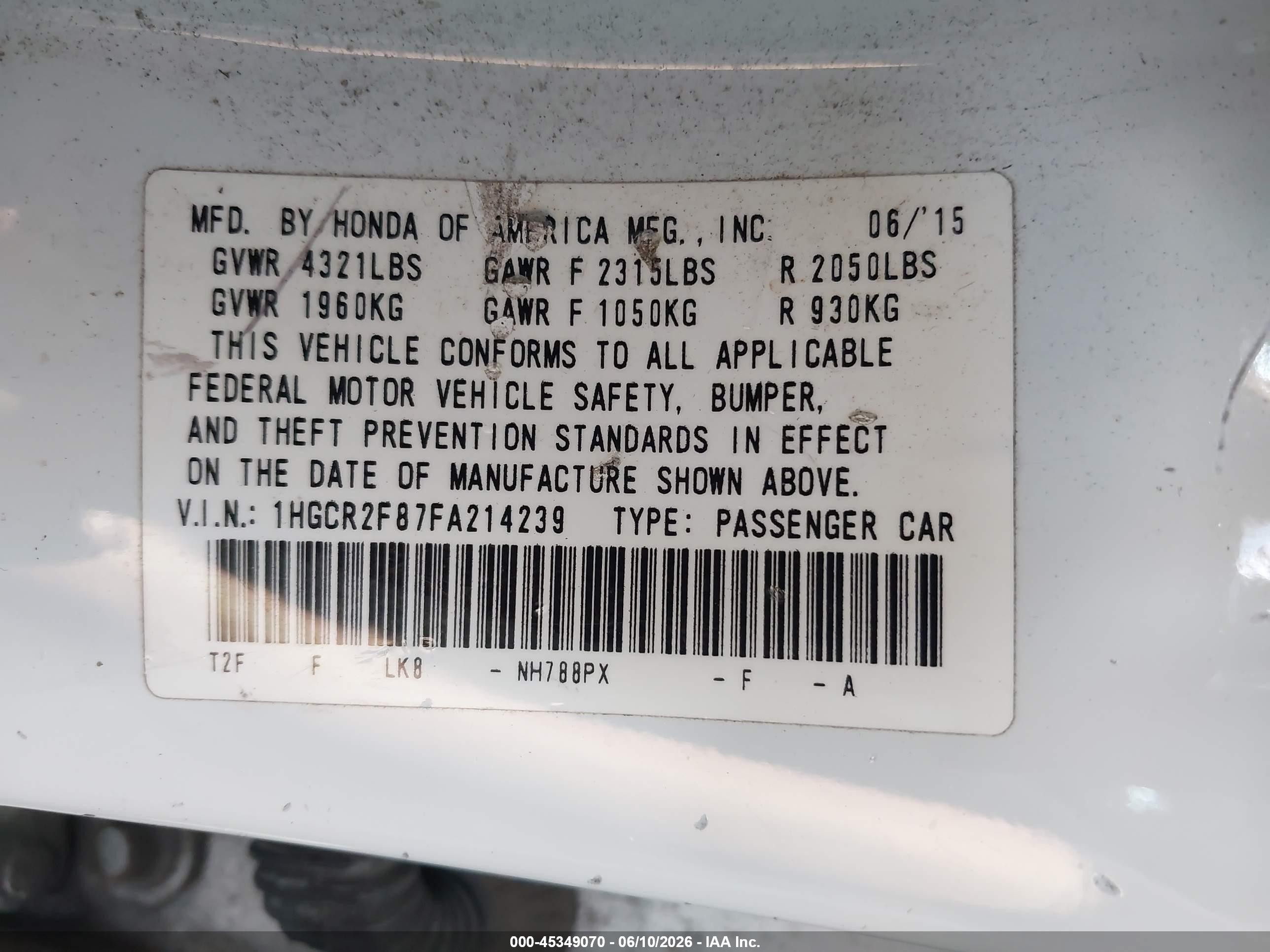 2015 Honda Accord Ex-l White vin: 1HGCR2F87FA214239