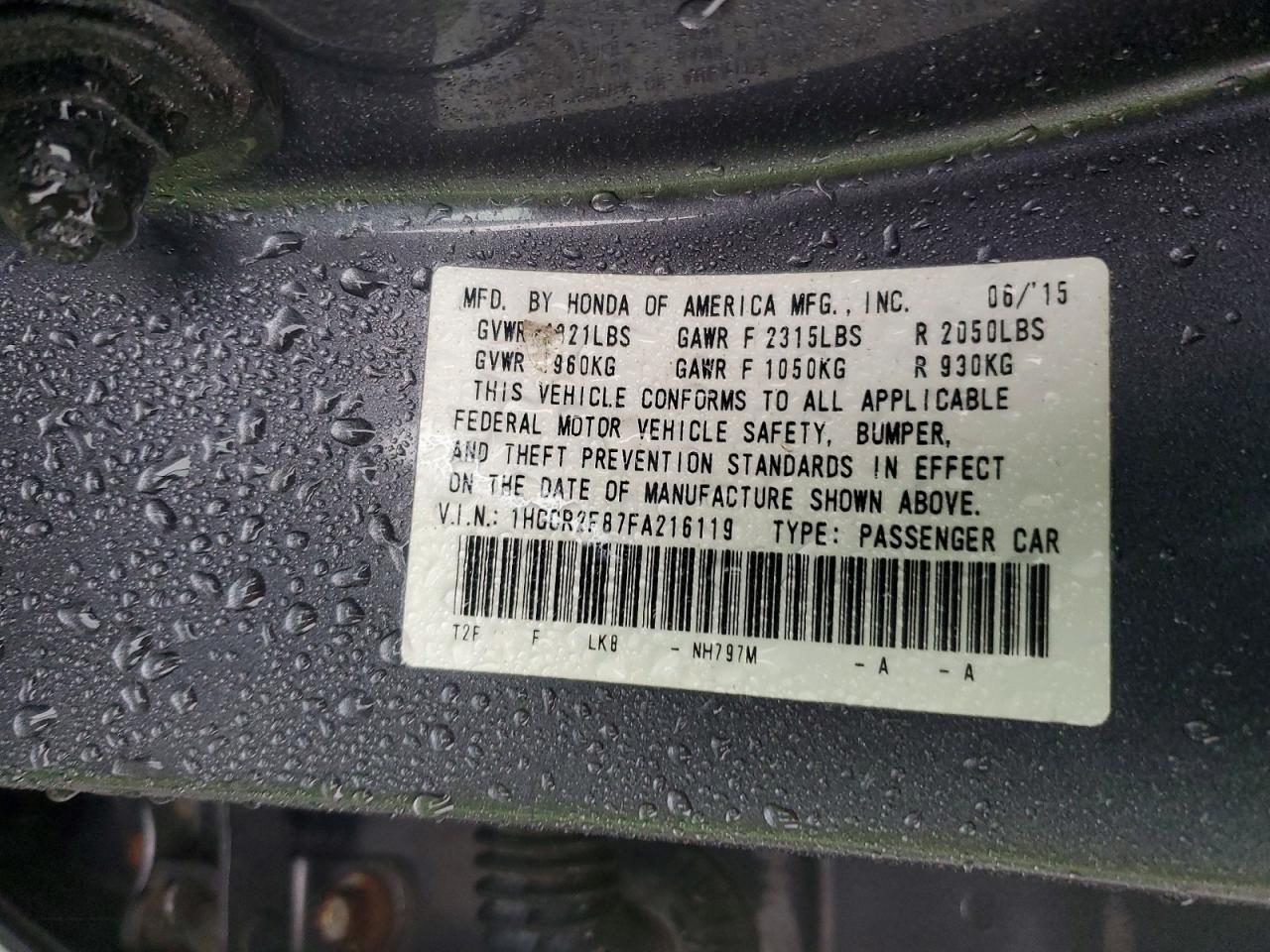 2015 Honda Accord Exl Gray vin: 1HGCR2F87FA216119