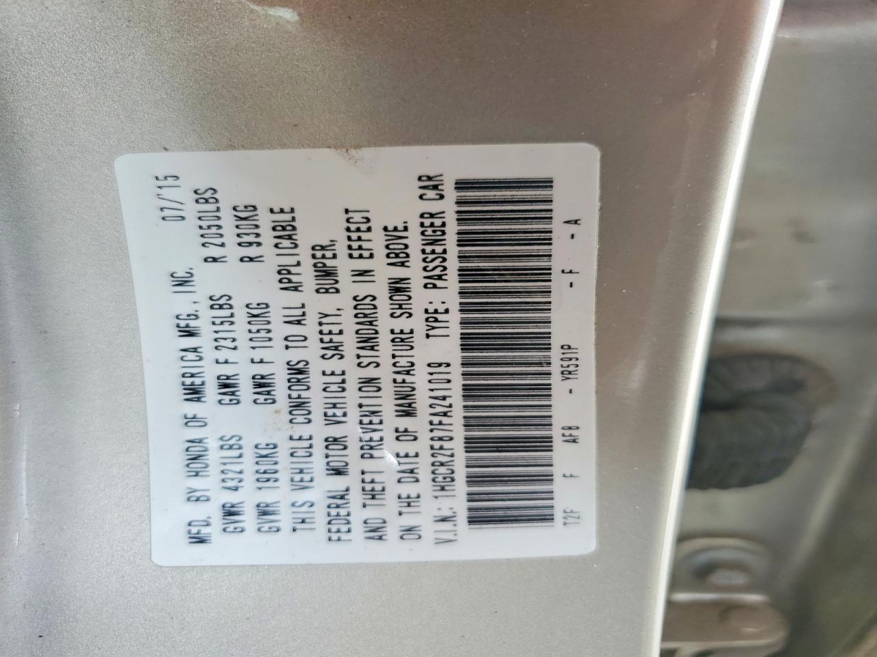 2015 Honda Accord Exl Gold vin: 1HGCR2F87FA241019