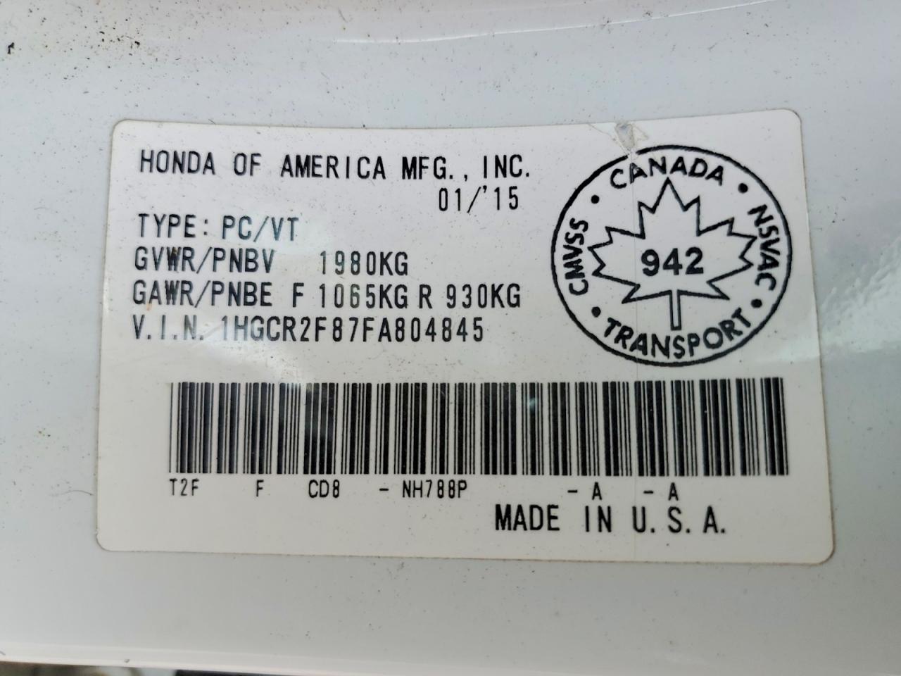 2015 Honda Accord Exl White vin: 1HGCR2F87FA804845